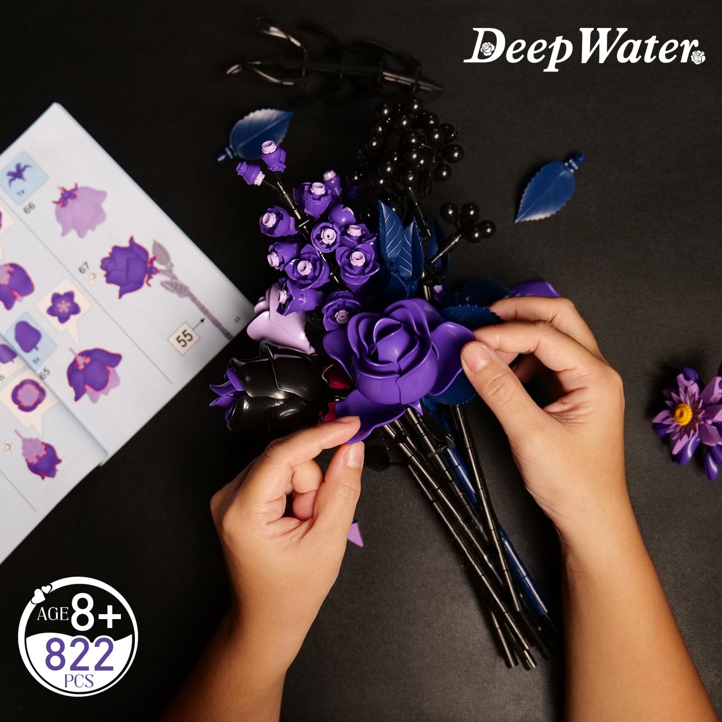 GXJTYYBS Ideas Halloween Purple Flowers Gothic Rose — 822-Piece Lego-Compatible Botanical Decor Gift