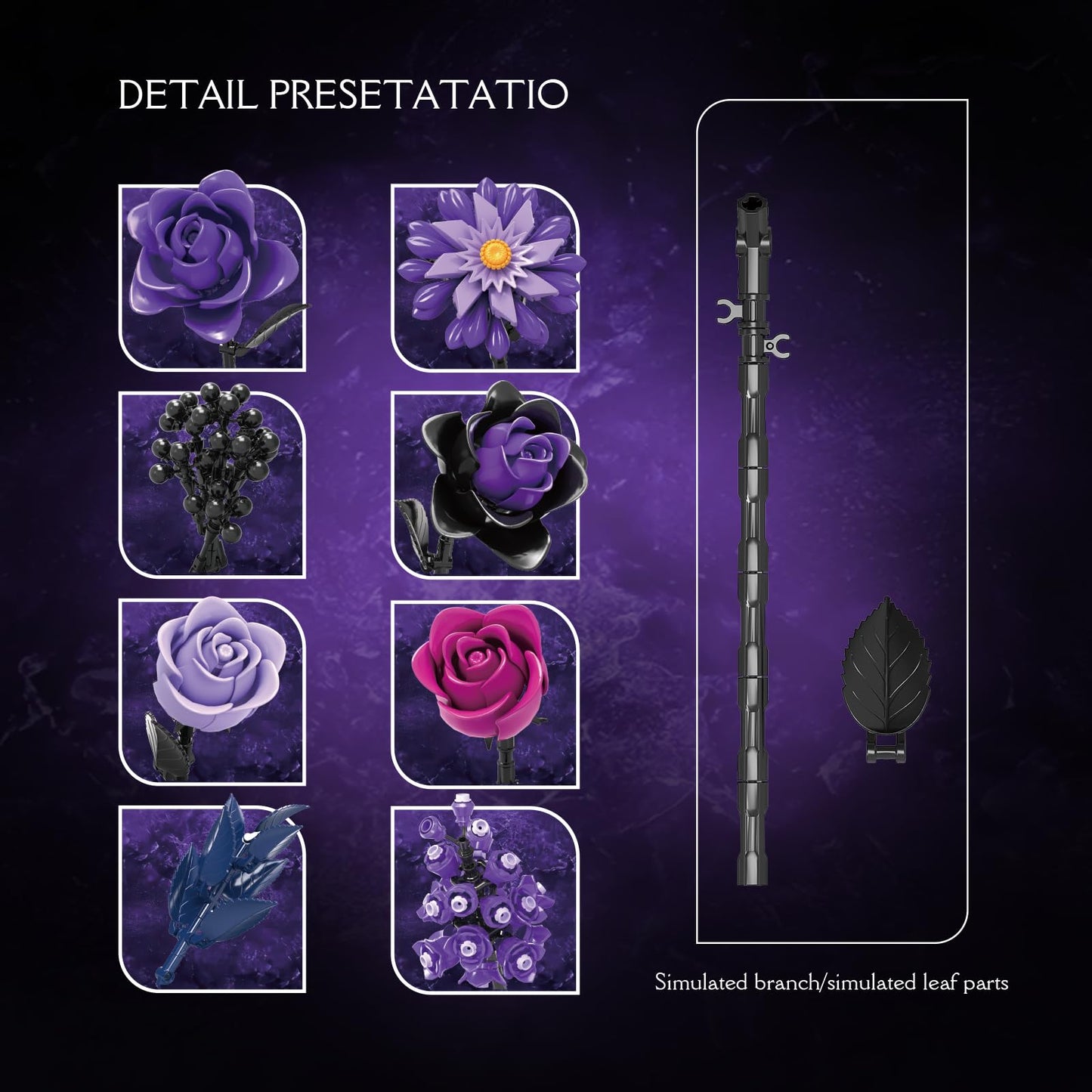 GXJTYYBS Ideas Halloween Purple Flowers Gothic Rose — 822-Piece Lego-Compatible Botanical Decor Gift