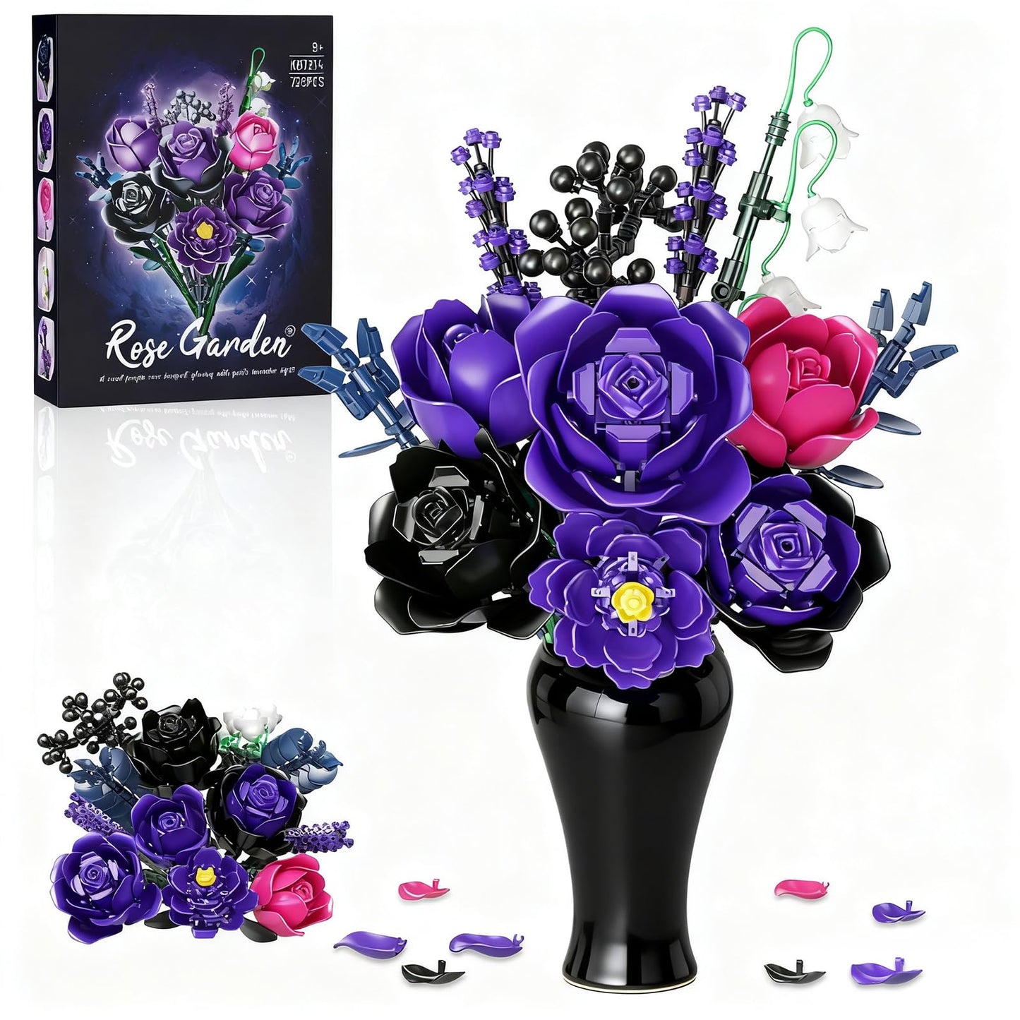 GXJTYYBS Ideas Purple Flowers Gothic Rose Bouquet — Lego-Compatible Floral Build Kit for Adults