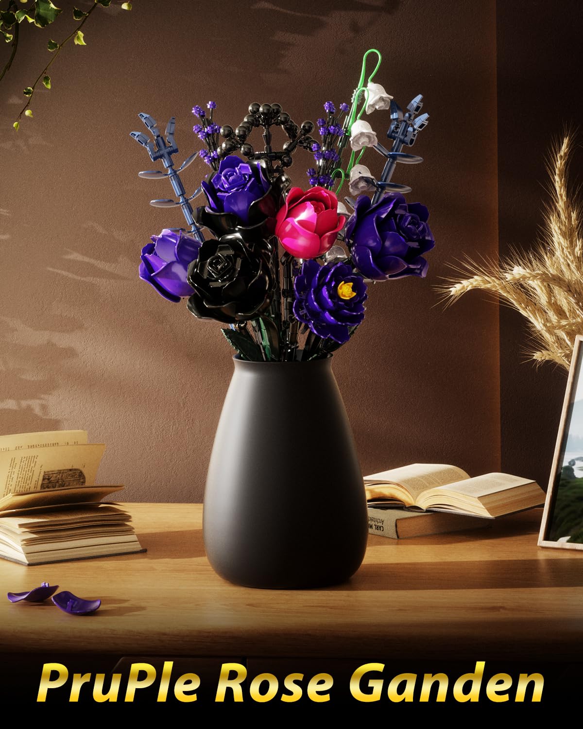 GXJTYYBS Ideas Purple Flowers Gothic Rose Bouquet — Lego-Compatible Floral Build Kit for Adults