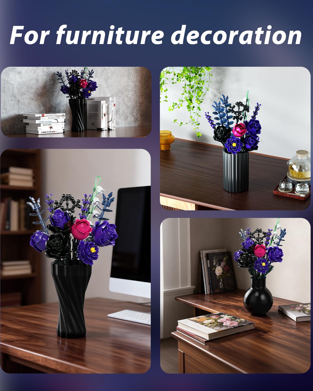 GXJTYYBS Ideas Purple Flowers Gothic Rose Bouquet — Lego-Compatible Floral Build Kit for Adults