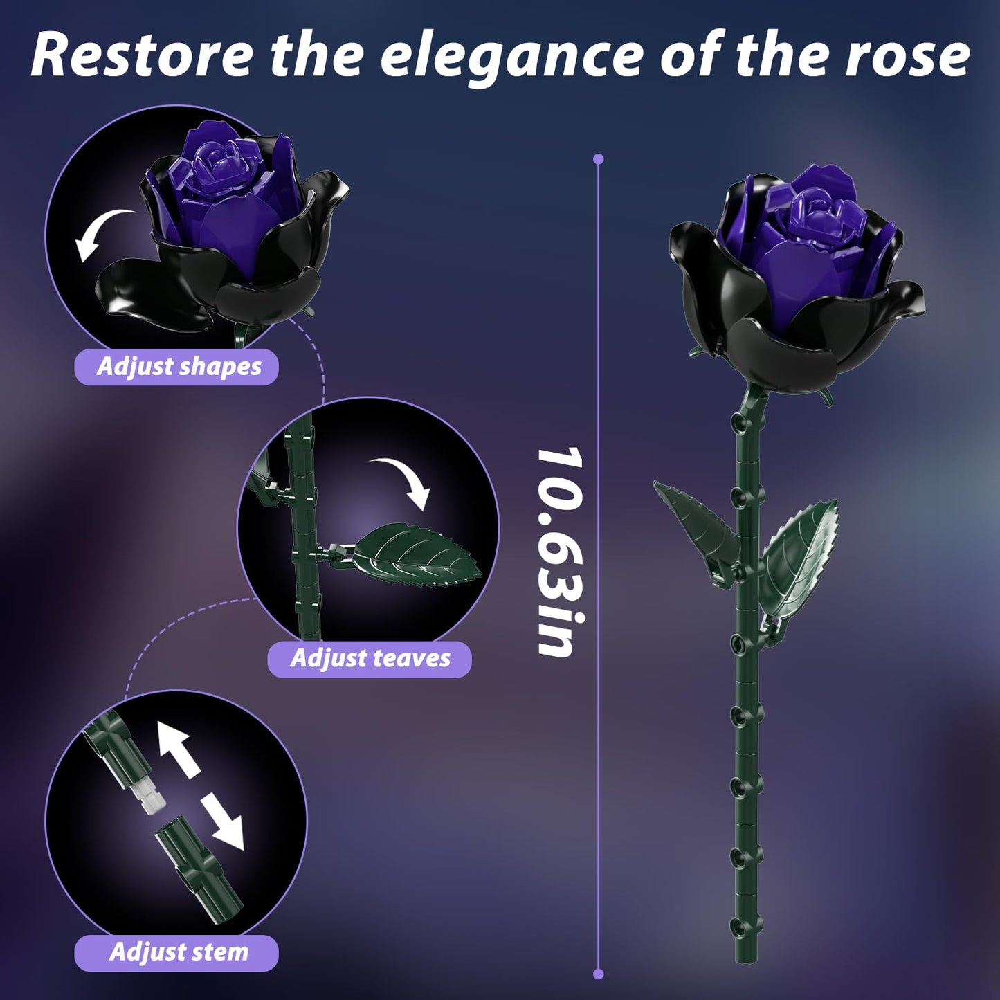 GXJTYYBS Ideas Purple Flowers Gothic Rose Bouquet — Lego-Compatible Floral Build Kit for Adults