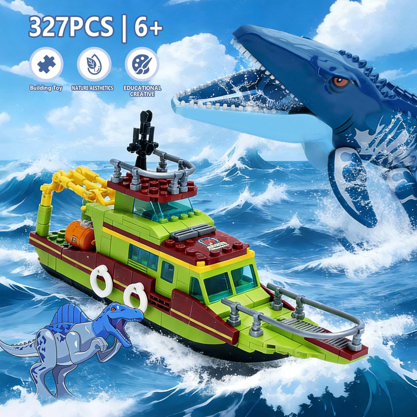 GXJTYYBS Ideas 3-in-1 Sea Dinosaur Mosasaurus Building Blocks Kit - 327 PCS, LEGO Dinosaur World Compatible