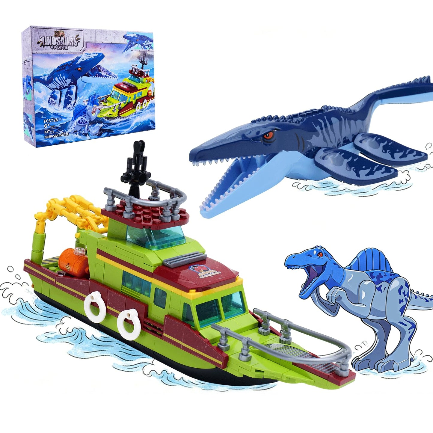 GXJTYYBS Ideas 3-in-1 Sea Dinosaur Mosasaurus Building Blocks Kit - 327 PCS, LEGO Dinosaur World Compatible