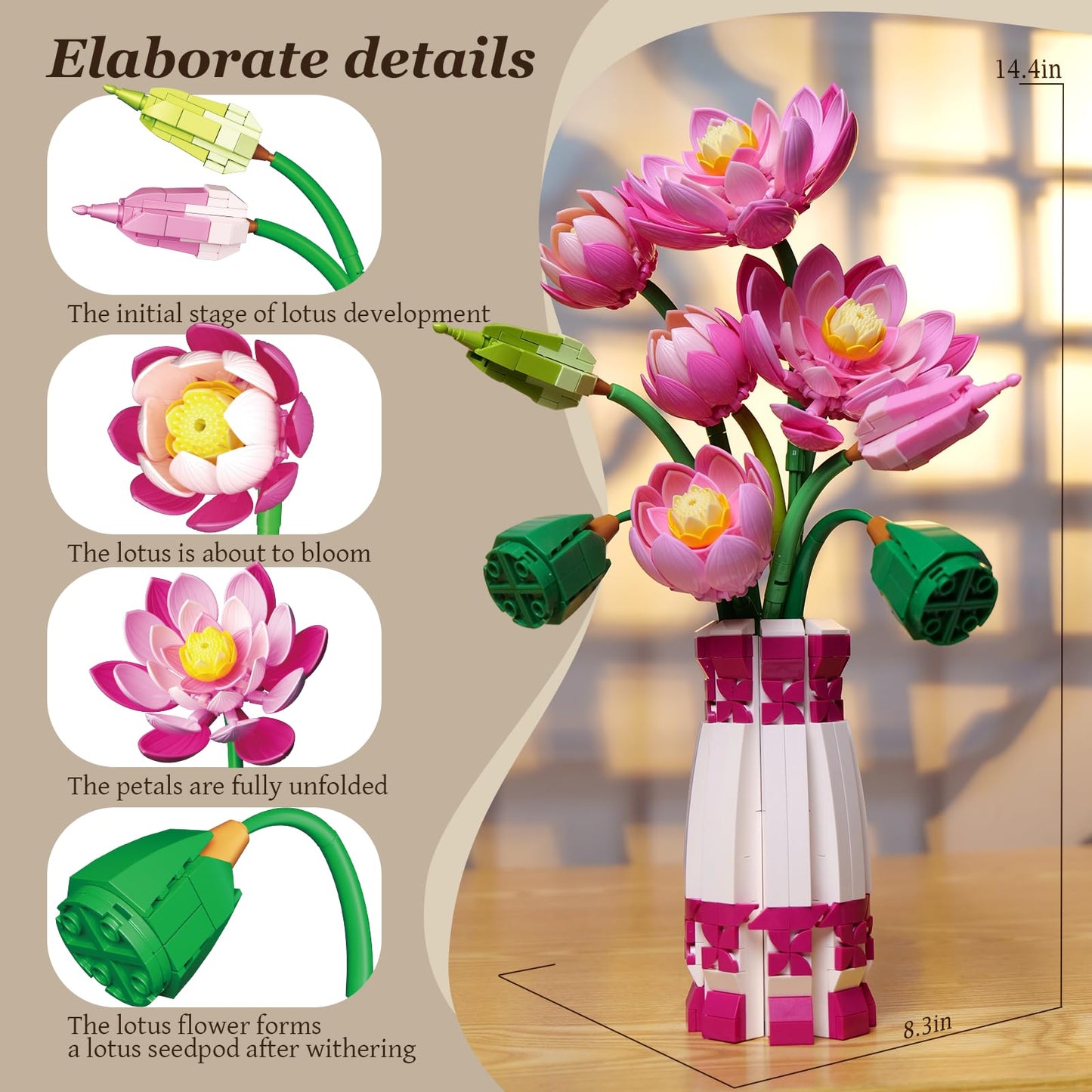 GXJTYYBS Ideas Lotus Flowers Botanical Building Set - 710-Piece Lego-Compatible MOC for Home & Office Decor