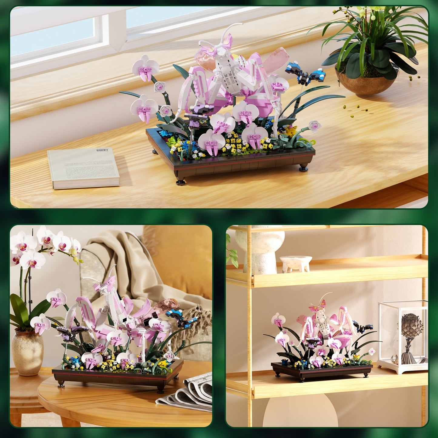 GXJTYYBS Orchid Praying Mantis Bonsai Building Set – 1,077-Piece STEM Kit for Teens & Adults