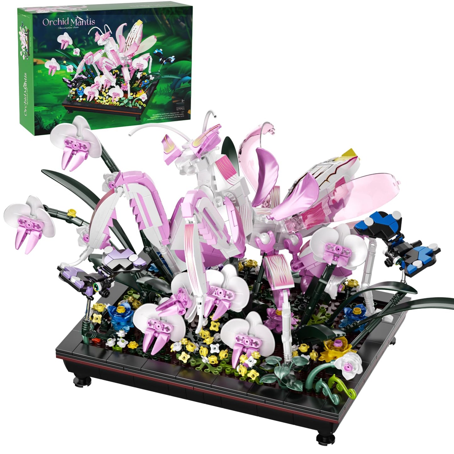 GXJTYYBS Orchid Praying Mantis Bonsai Building Set – 1,077-Piece STEM Kit for Teens & Adults
