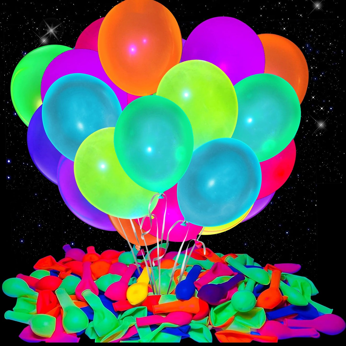 GYIPFIPA 150 Pcs UV Neon Balloons – Blacklight Reactive Glow Party Decor