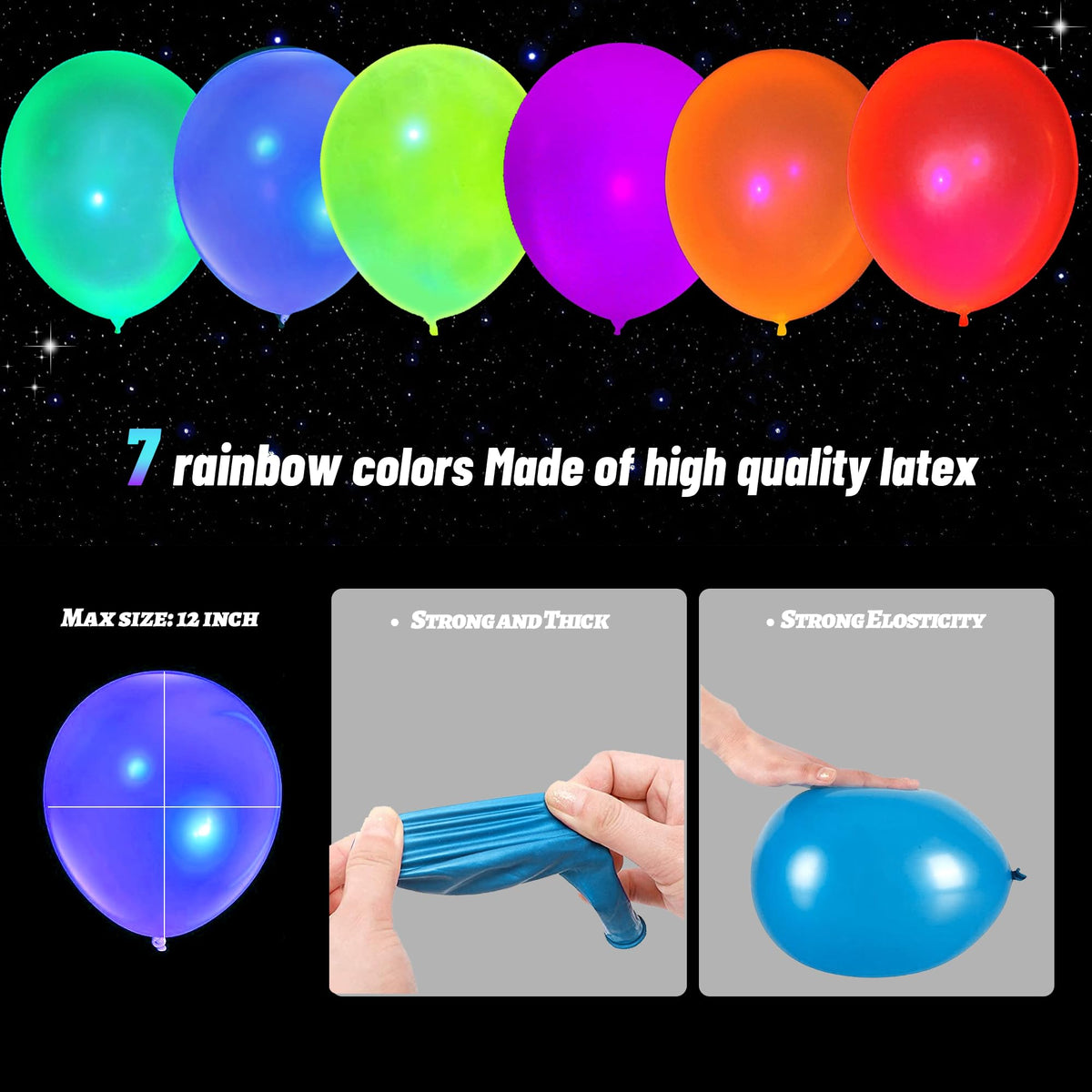 GYIPFIPA 100 Pcs UV Neon Balloons – Blacklight Glow Party Decor