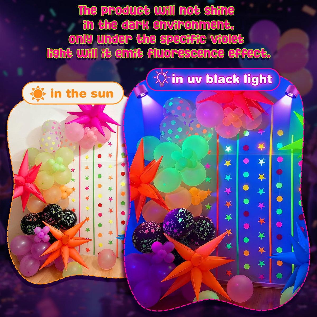 GYIPFIPA UV Neon Balloons Kit – Glow in the Dark Party Decor with 4D Explosion Star Balloons
