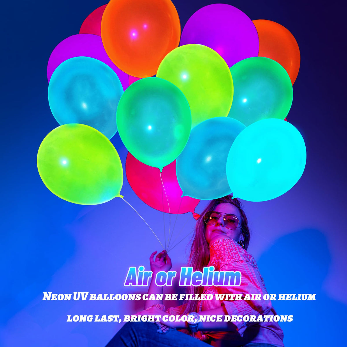 GYIPFIPA 100 Pcs UV Neon Balloons – Blacklight Glow Party Decor