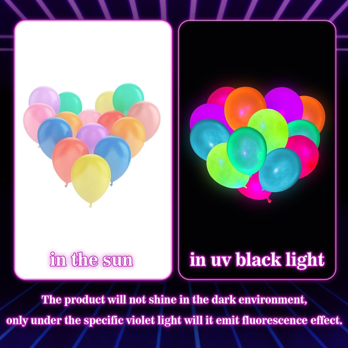 GYIPFIPA 100 Pcs UV Neon Balloons – Glow in the Dark Party Decor