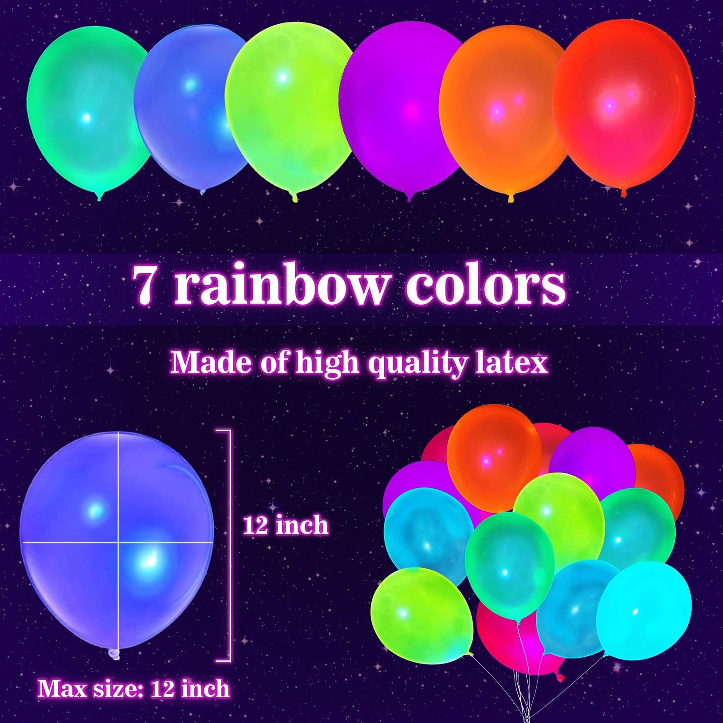 GYIPFIPA 100 Pcs UV Neon Balloons – Glow in the Dark Party Decor