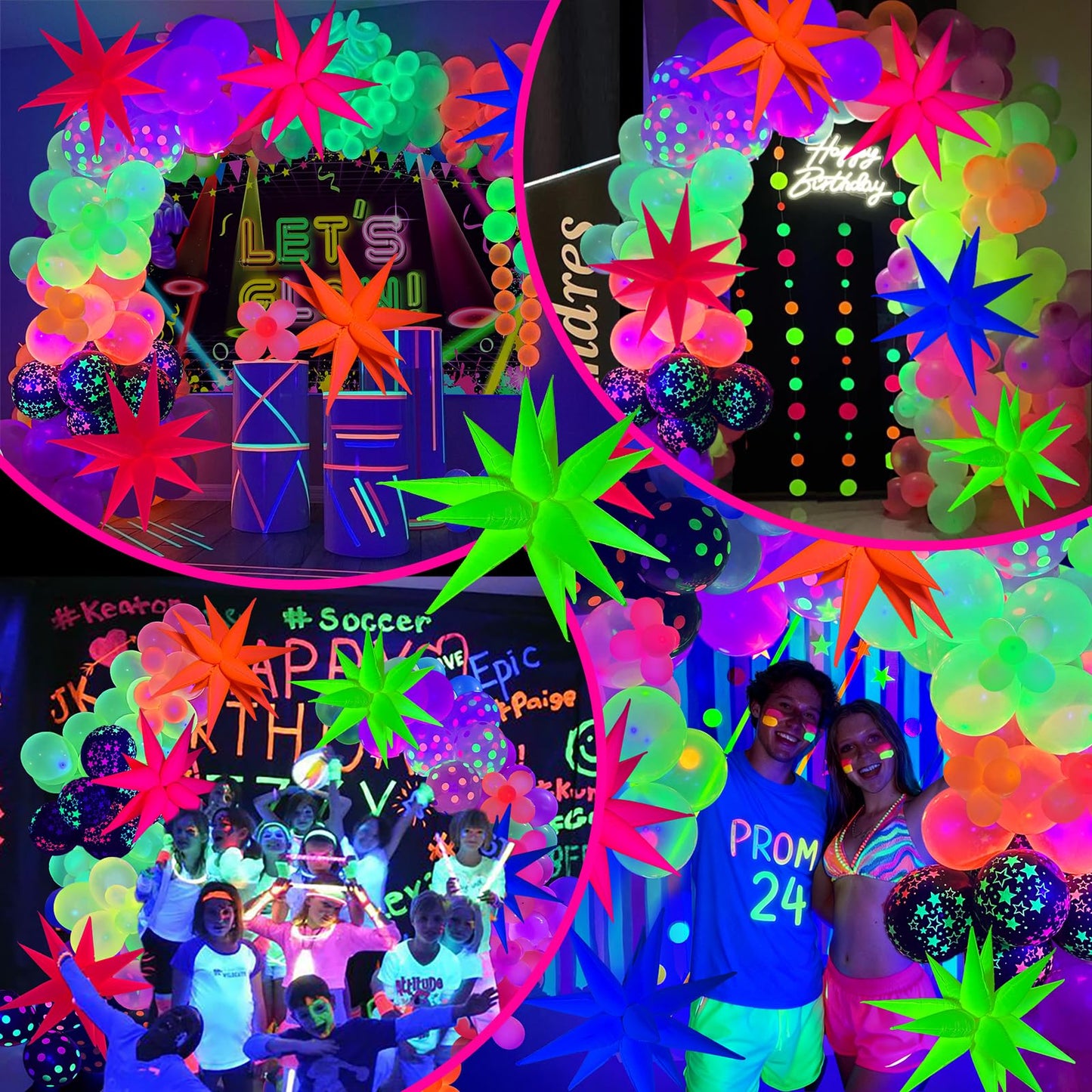GYIPFIPA UV Neon Balloons Kit – Glow in the Dark Party Decor with 4D Explosion Star Balloons
