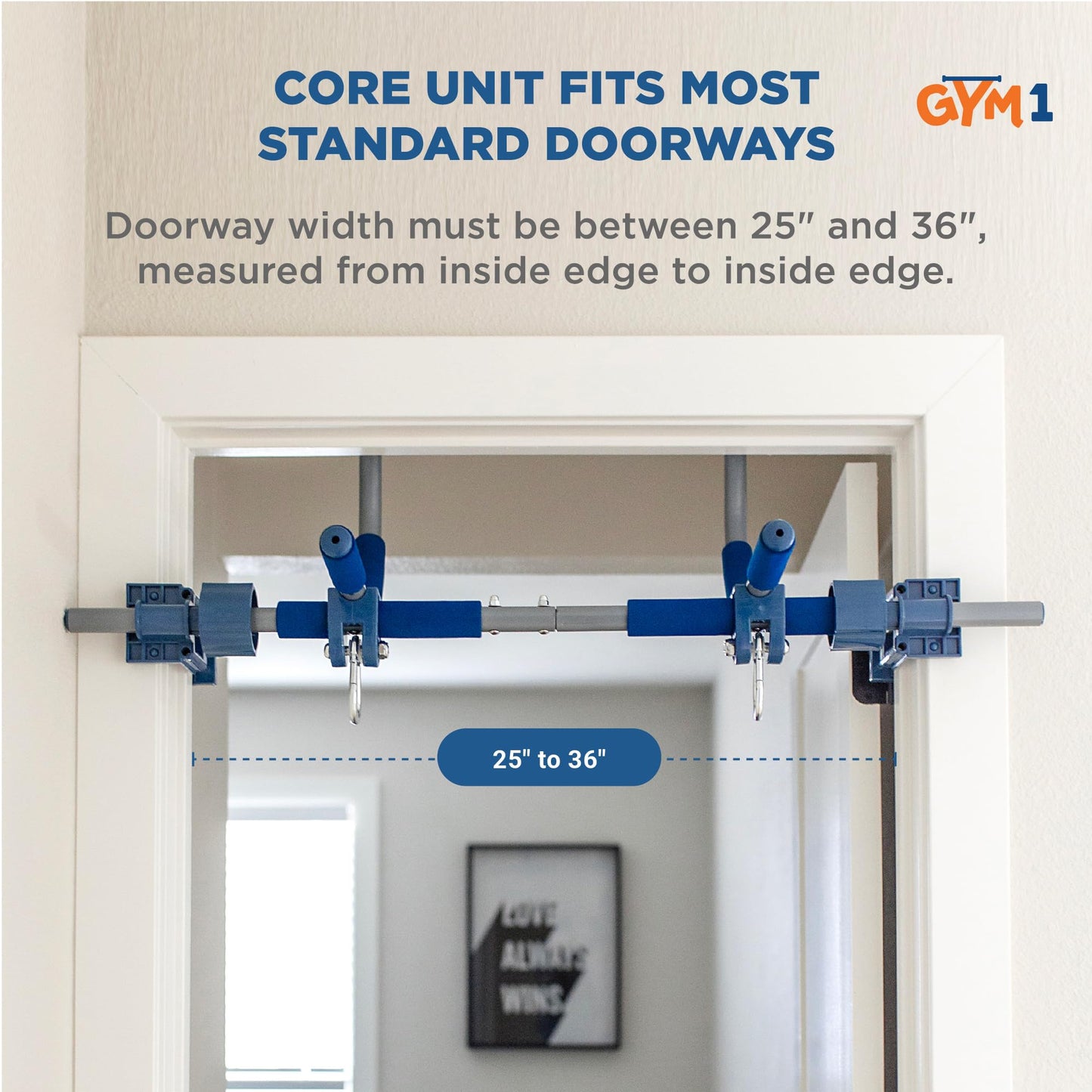 Gym1 Indoor Doorway Gym Set with Sensory Swing & Grip Rings | Adjustable Door Frame Pull-Up Bar (4-Piece, Blue)