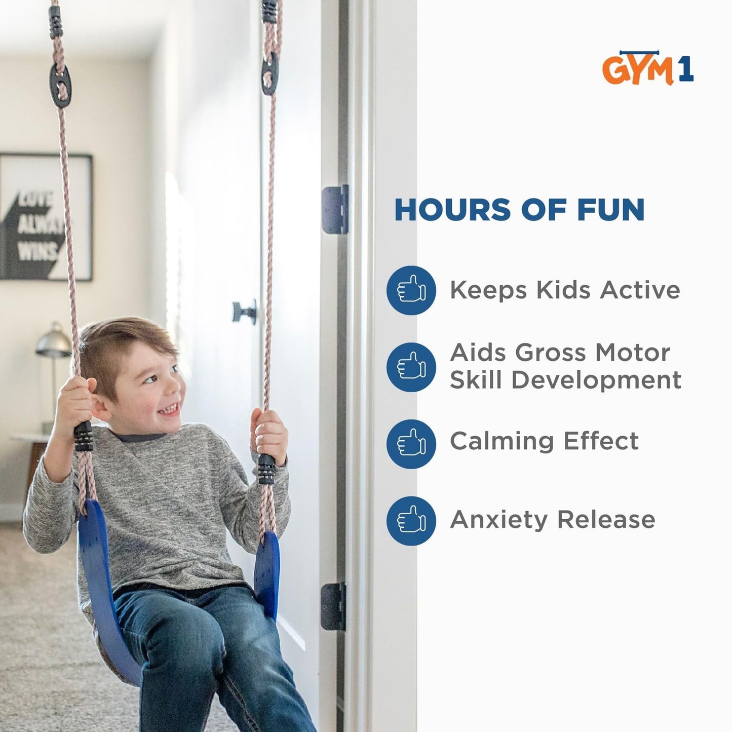 Gym1 Doorway Swing & Pull-Up Bar Gym — Indoor Kids Fitness Playset (2-Piece, Blue)