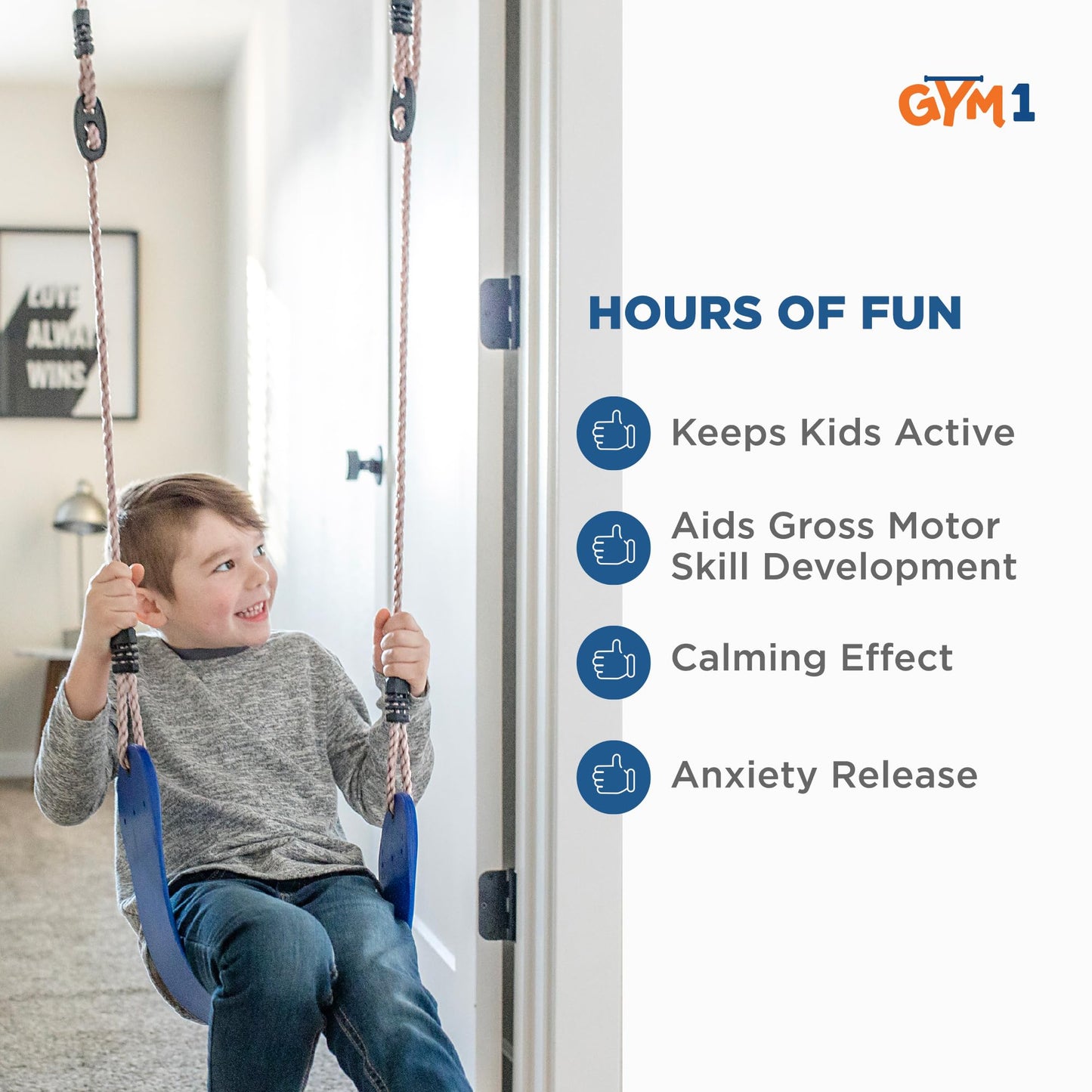 Gym1 6-Piece Doorway Gym Indoor Playground – Sensory Swing, Pull-Up Bar, Rings, Trapeze, Ladder & Knotted Rope