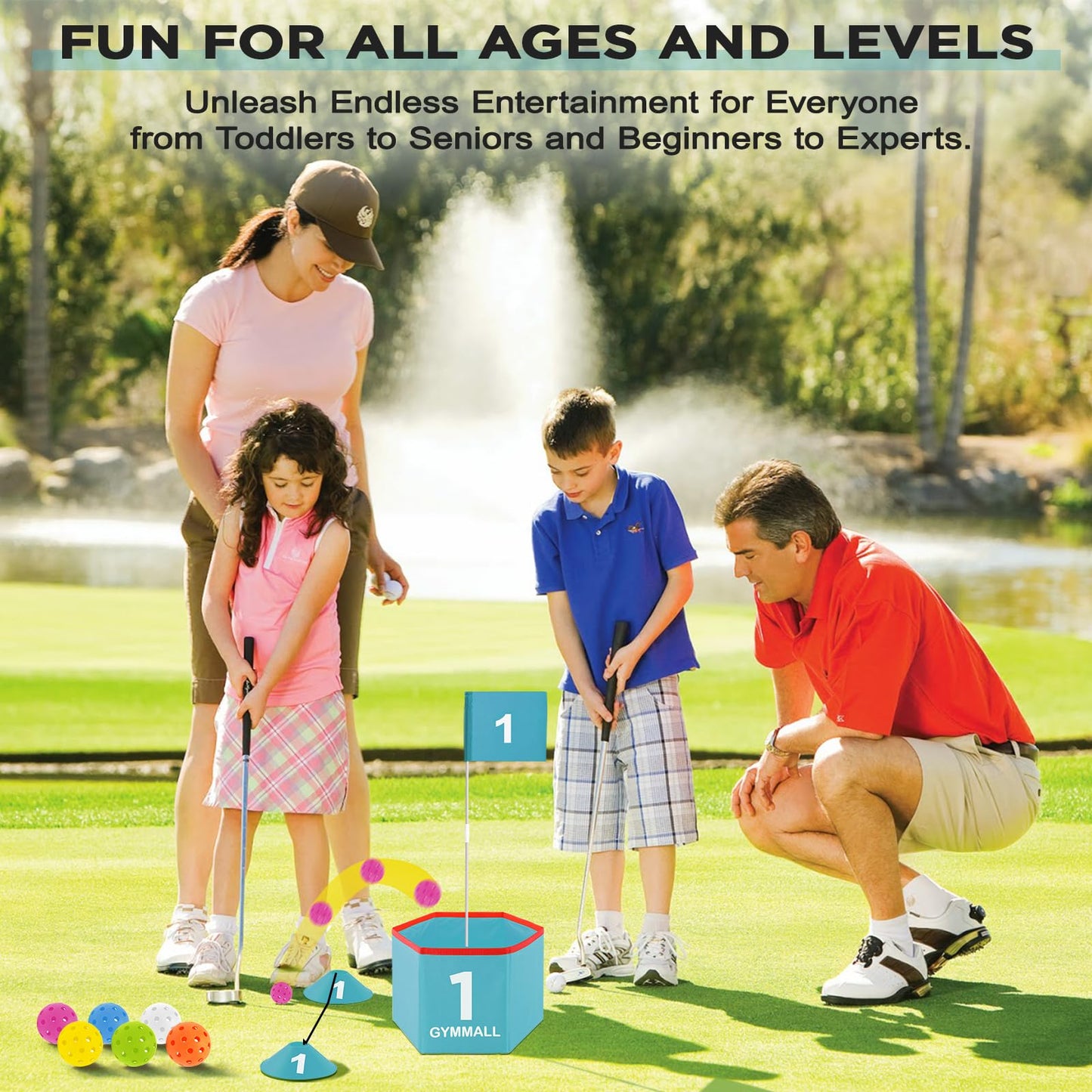 GYMMALL Golf Bucket Yard Game – Portable Backyard Golf Set with 6 Holes (Blue)