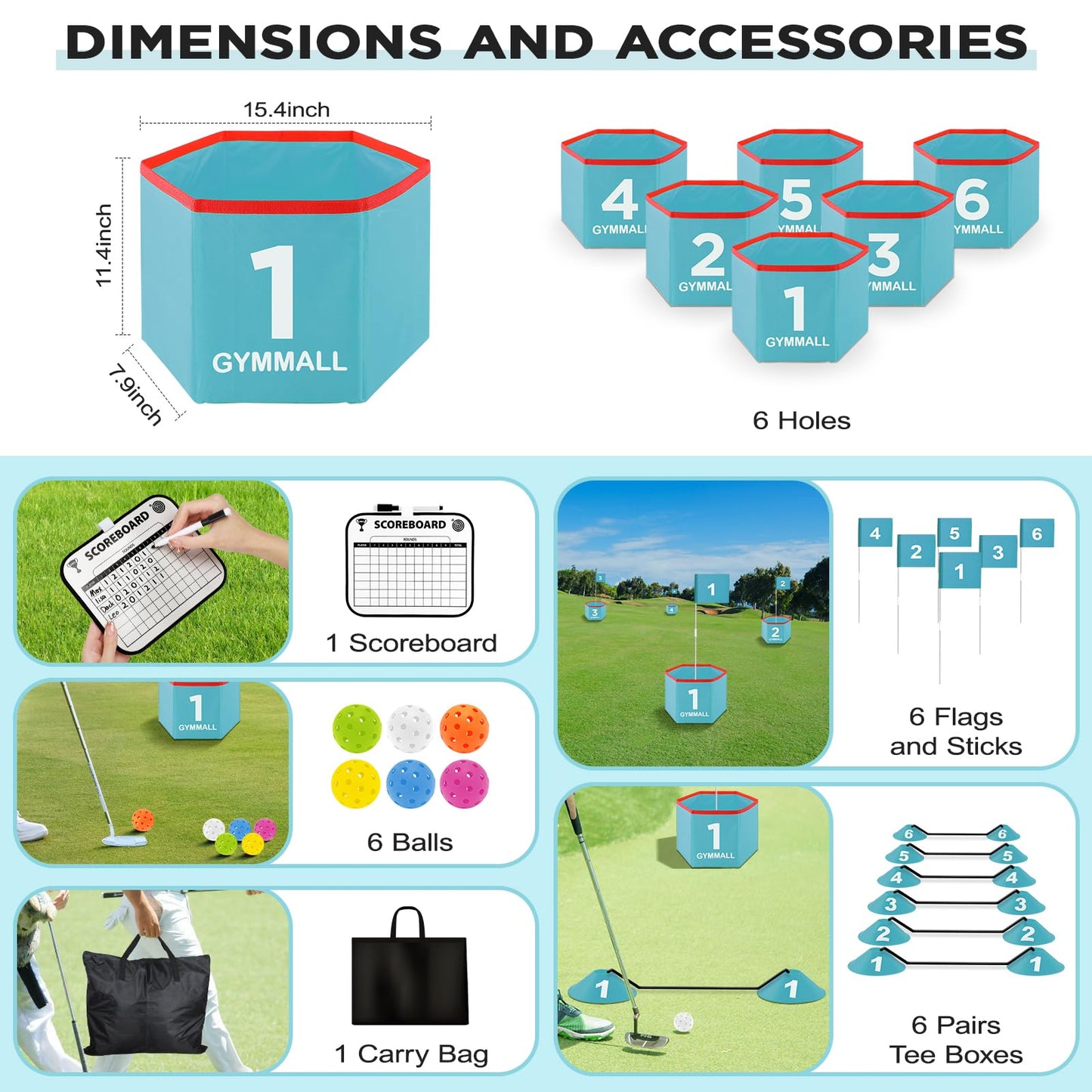 GYMMALL Golf Bucket Yard Game – Portable Backyard Golf Set with 6 Holes (Blue)