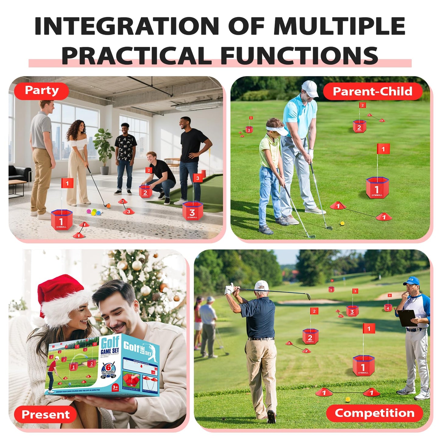GYMMALL Golf Bucket Yard Game – Portable 6-Hole Backyard Golf Set (Red)