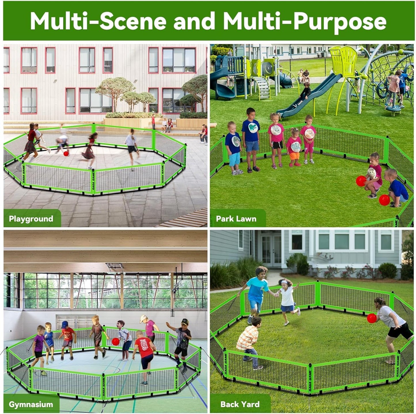 GYMMALL Gaga Ball Pit for Kids – Portable 15ft Court with Carry Bag & 2 Balls