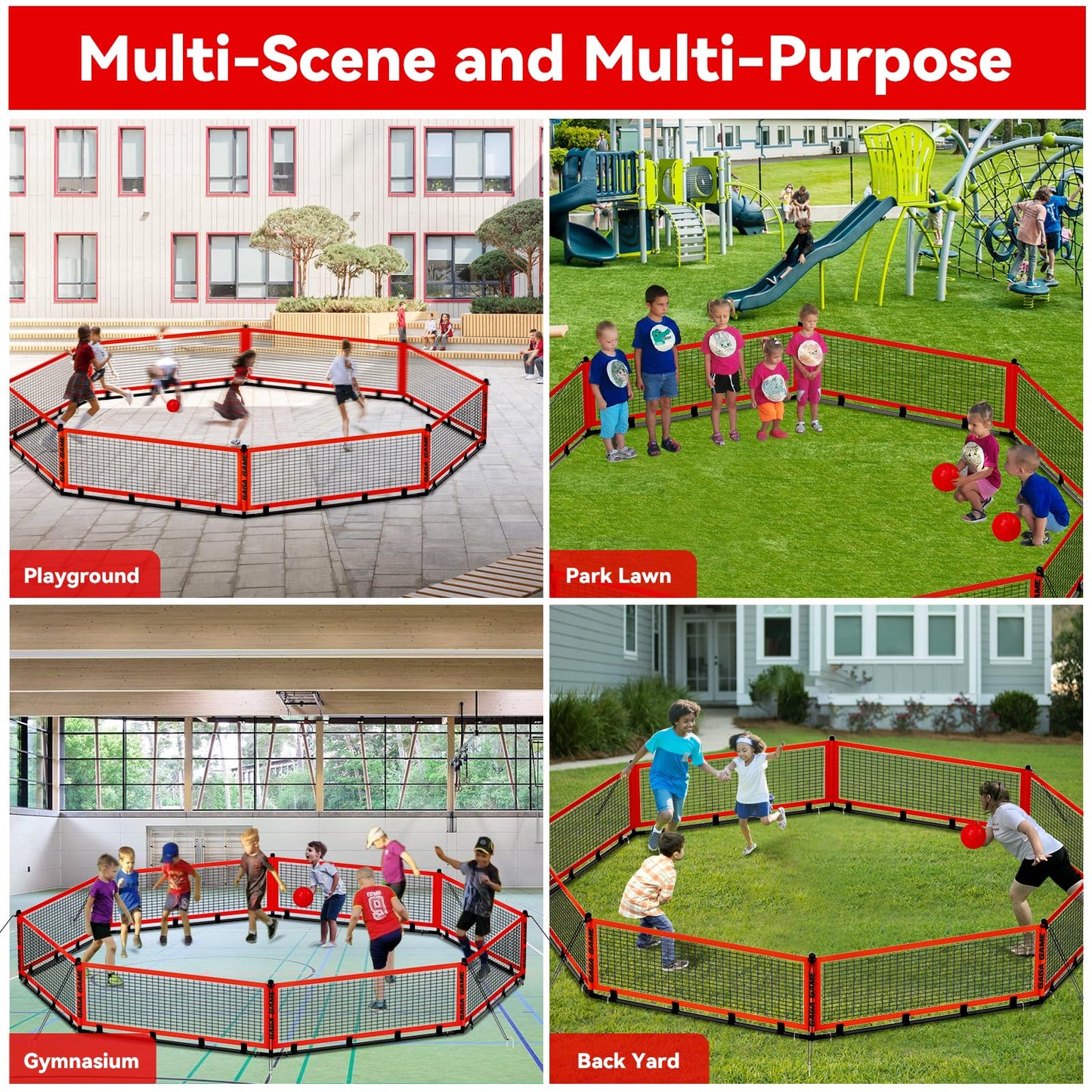 GYMMALL Gaga Ball Pit for Kids – Portable 15ft Gaga Ball Court with 2 Balls
