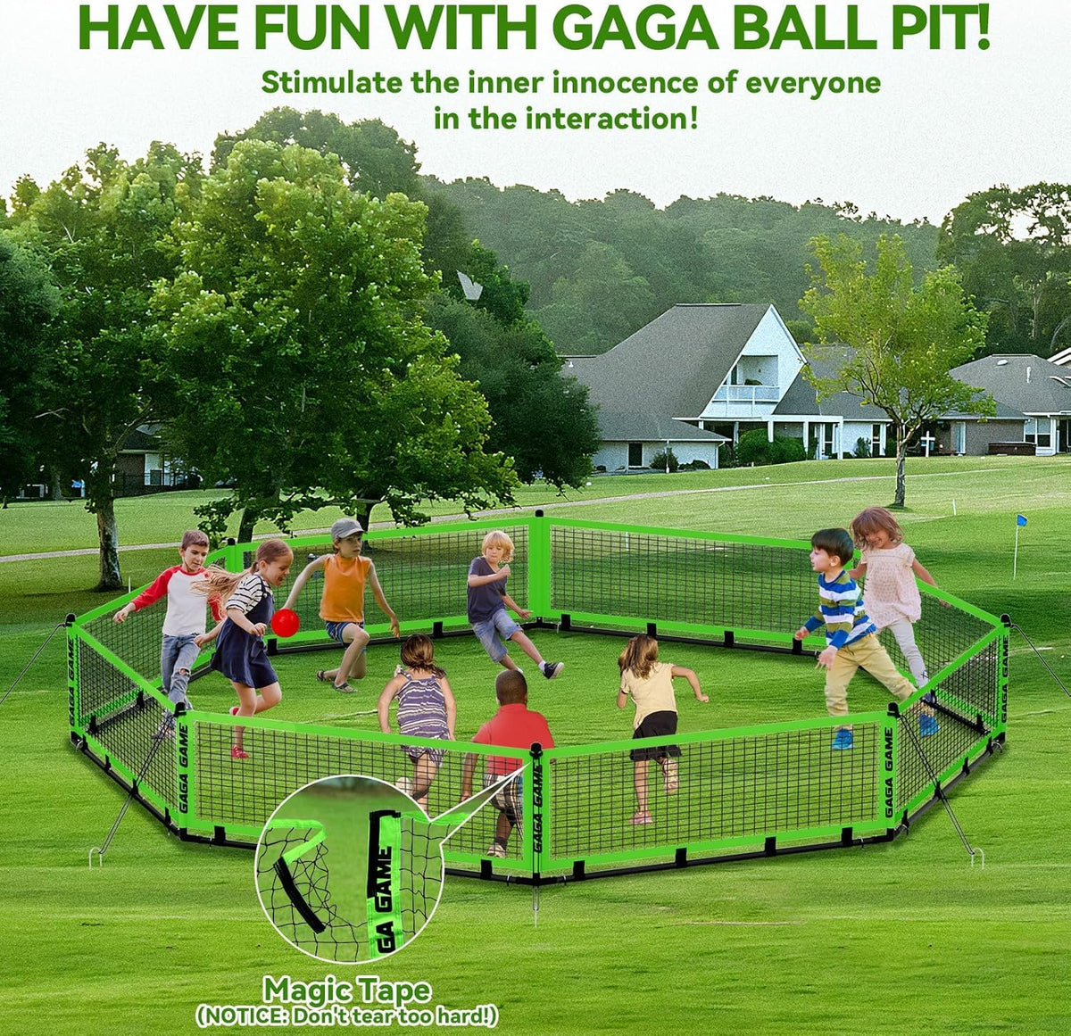 GYMMALL Gaga Ball Pit for Kids – Portable 15ft Court with Carry Bag & 2 Balls