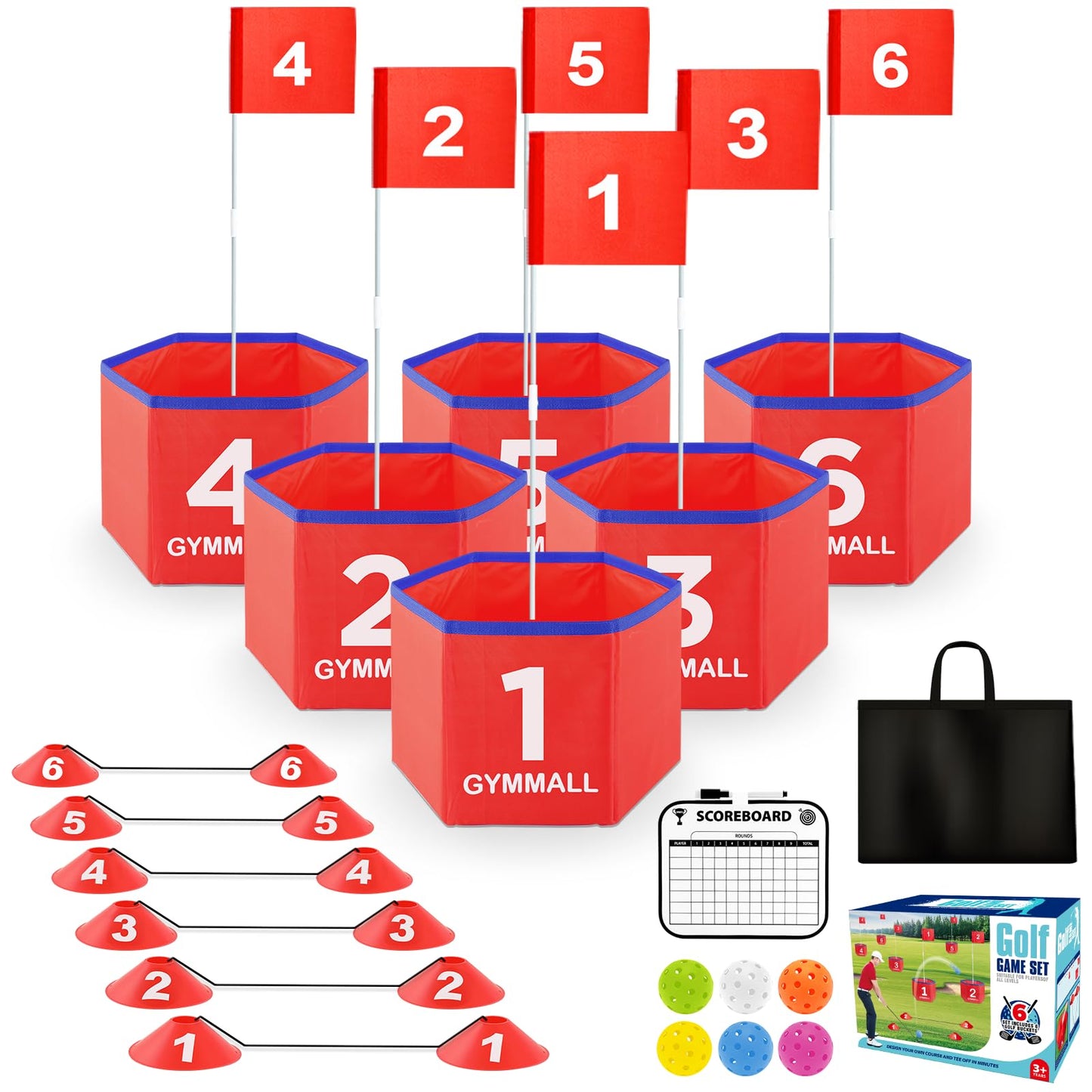 GYMMALL Golf Bucket Yard Game – Portable 6-Hole Backyard Golf Set (Red)