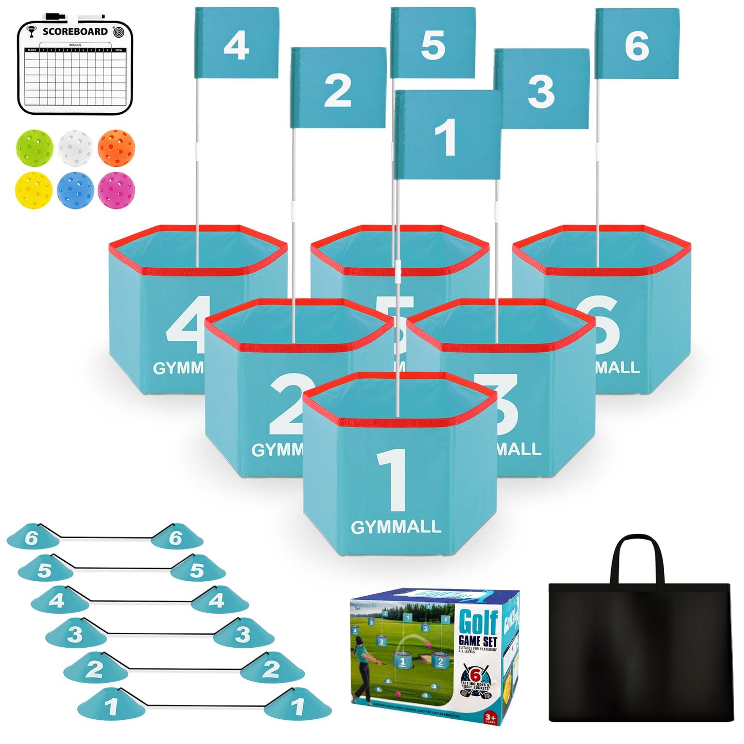 GYMMALL Golf Bucket Yard Game – Portable Backyard Golf Set with 6 Holes (Blue)