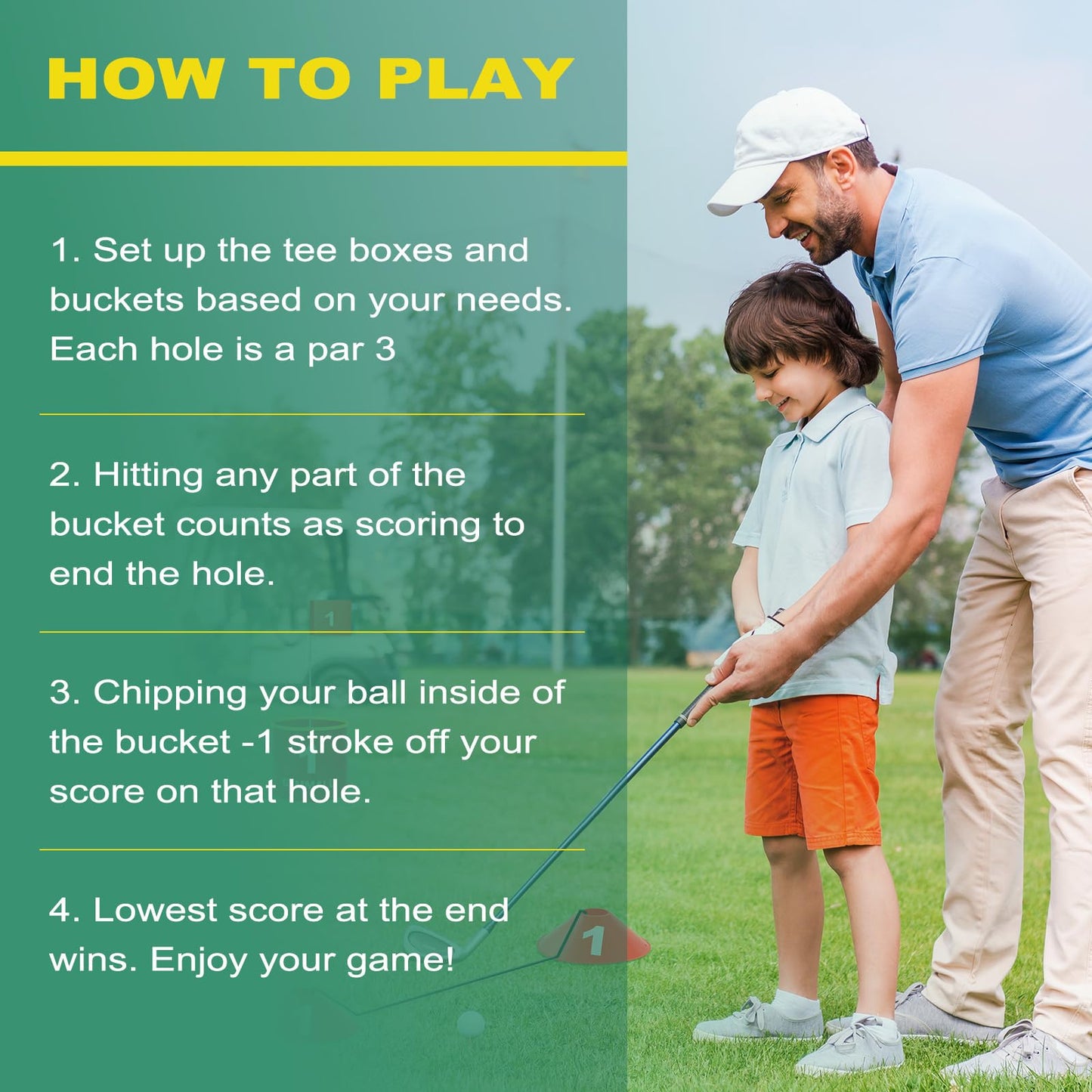 GYMMALL Golf Yard Bucket Game — 6-Hole LED Backyard Golf Set for Adults & Kids