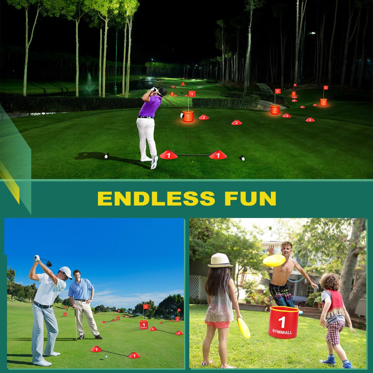 GYMMALL Golf Yard Bucket Game — 6-Hole LED Backyard Golf Set for Adults & Kids