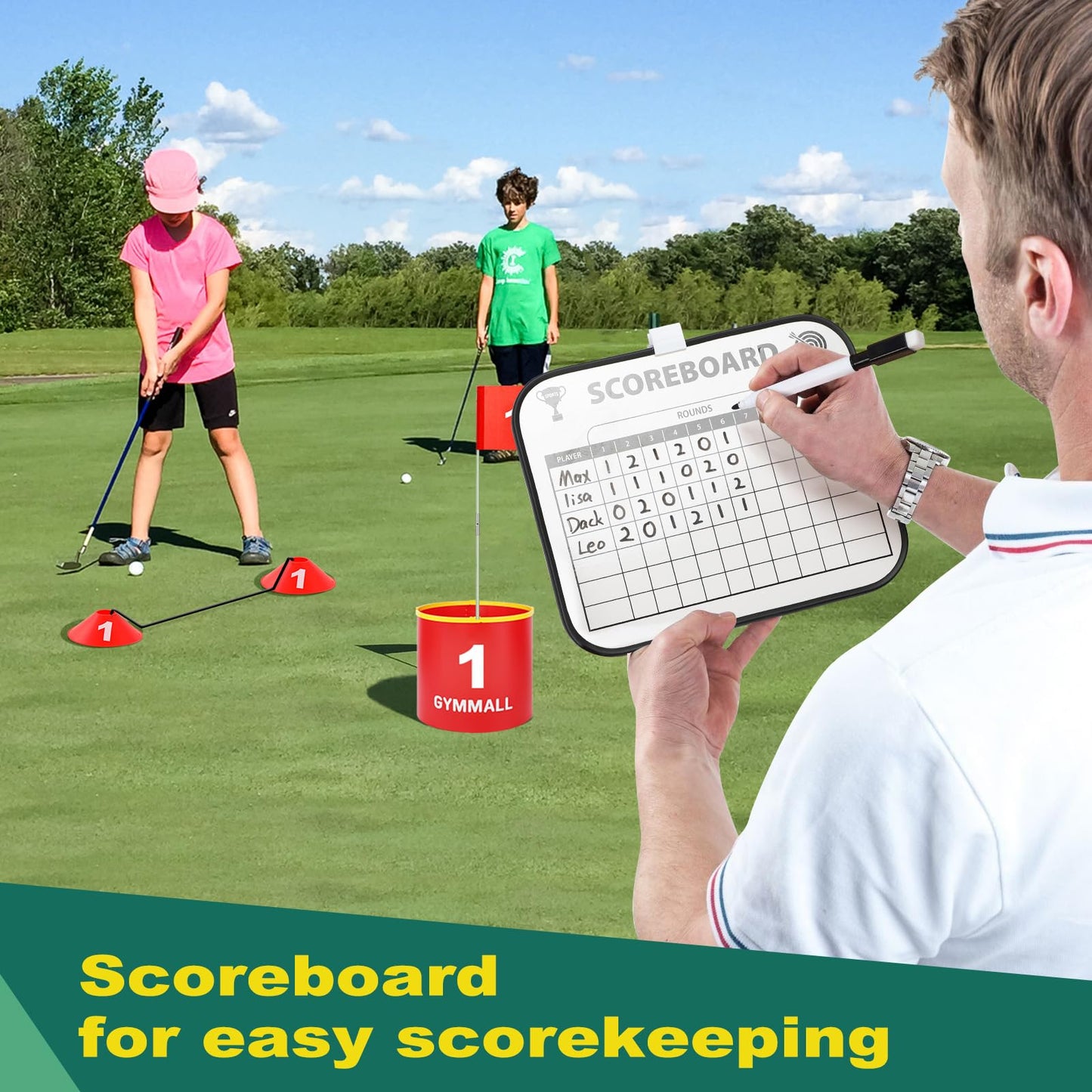 GYMMALL Golf Yard Bucket Game — 6-Hole LED Backyard Golf Set for Adults & Kids