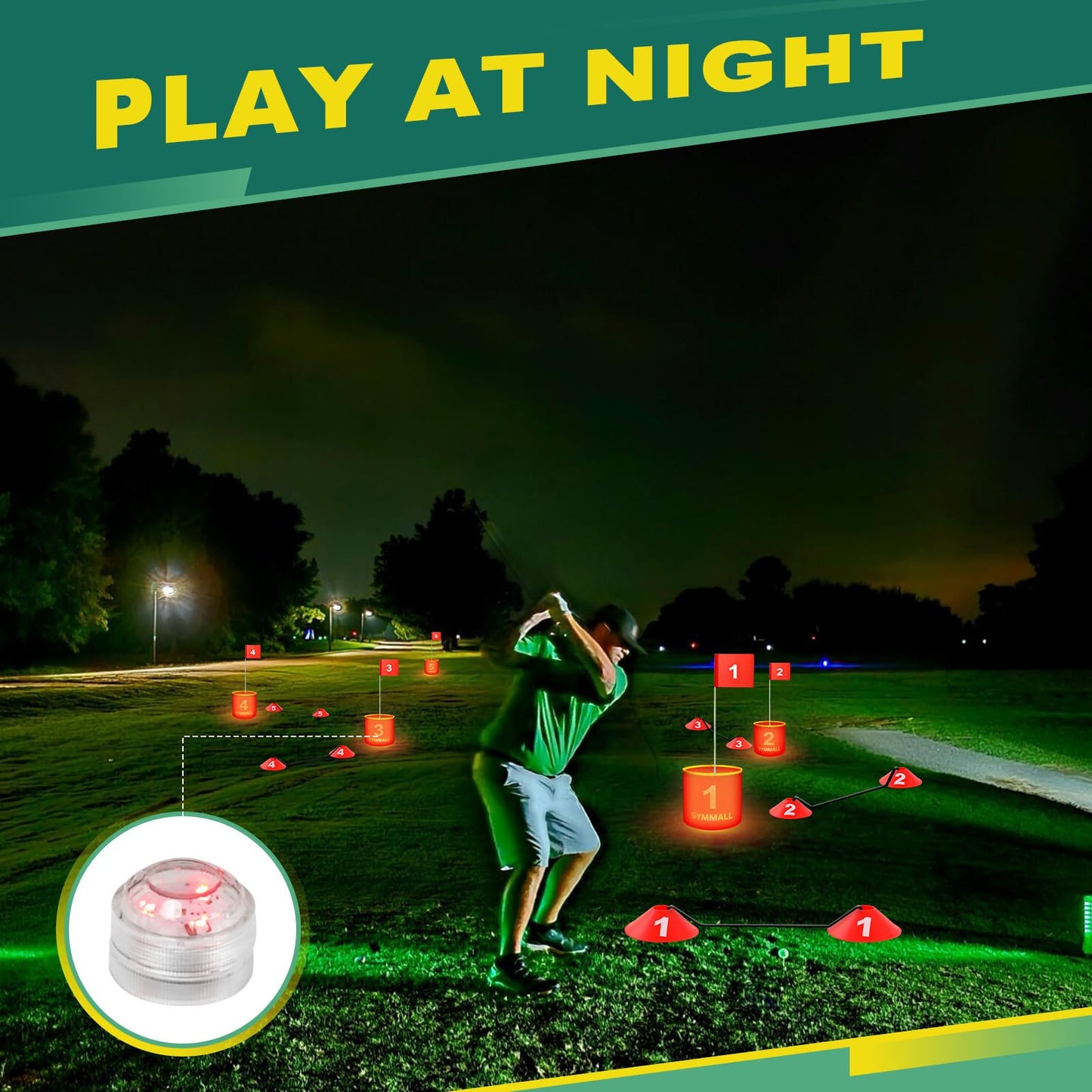 GYMMALL Golf Yard Bucket Game — 6-Hole LED Backyard Golf Set for Adults & Kids