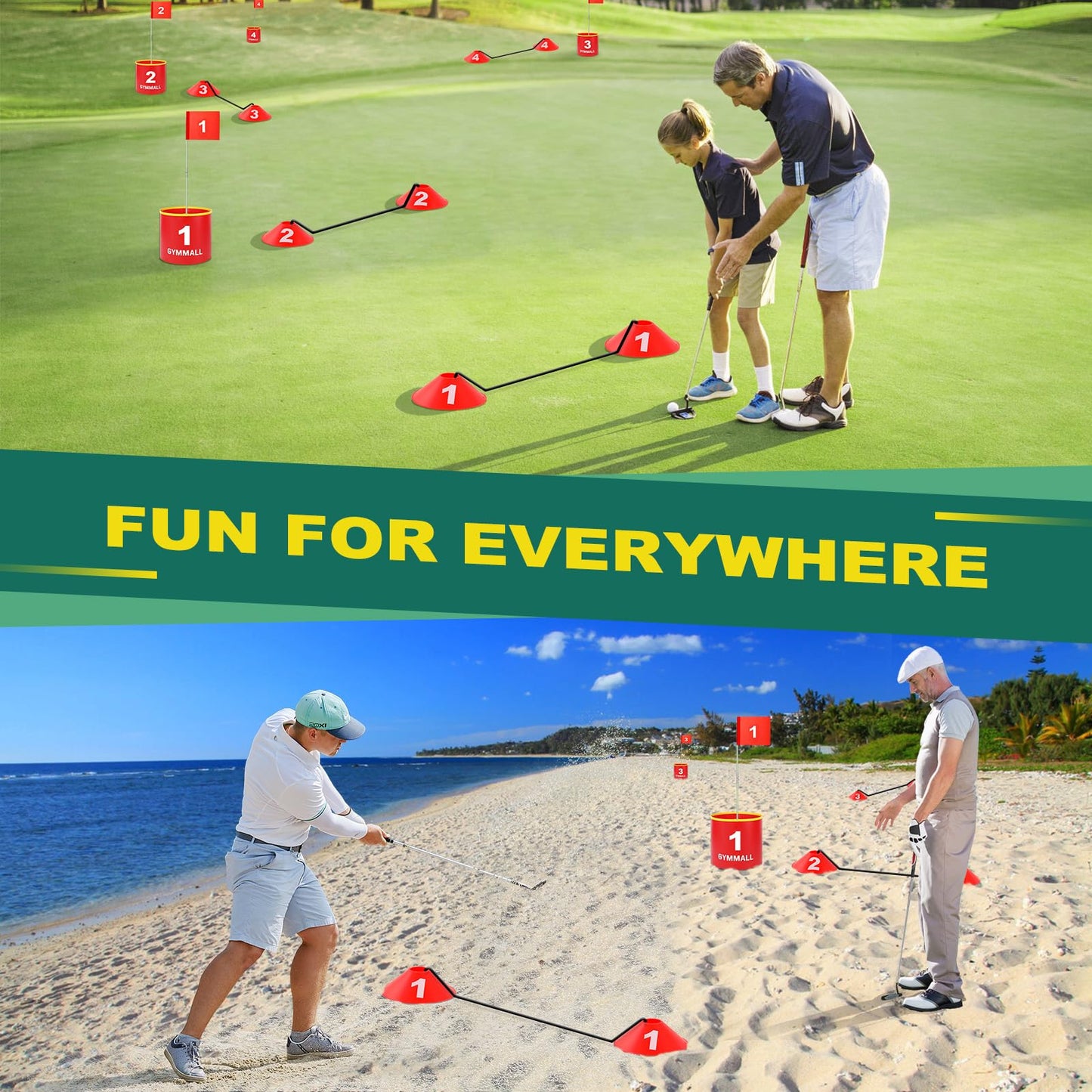 GYMMALL Golf Yard Bucket Game — 6-Hole LED Backyard Golf Set for Adults & Kids