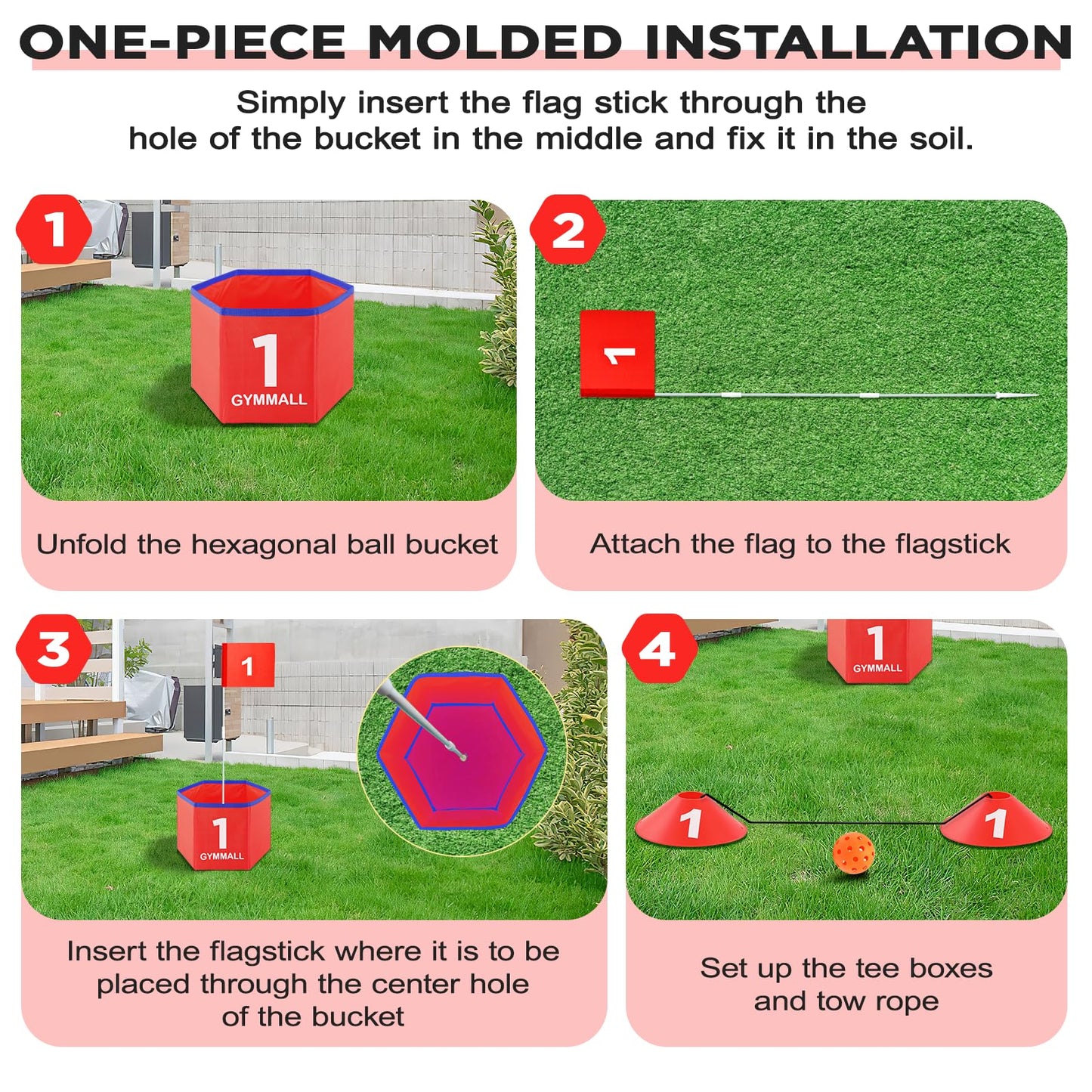 GYMMALL Golf Bucket Yard Game – Portable 6-Hole Backyard Golf Set (Red)