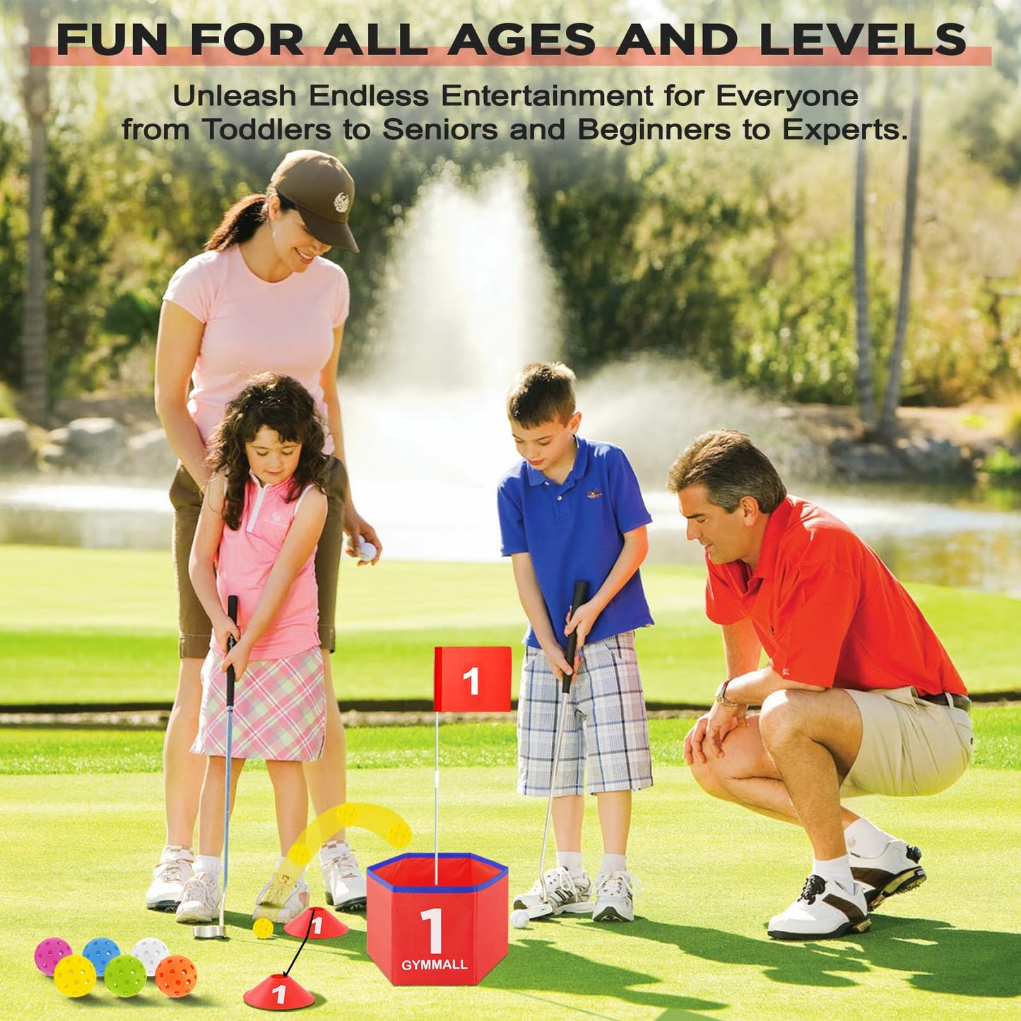 GYMMALL Golf Bucket Yard Game – Portable 6-Hole Backyard Golf Set (Red)