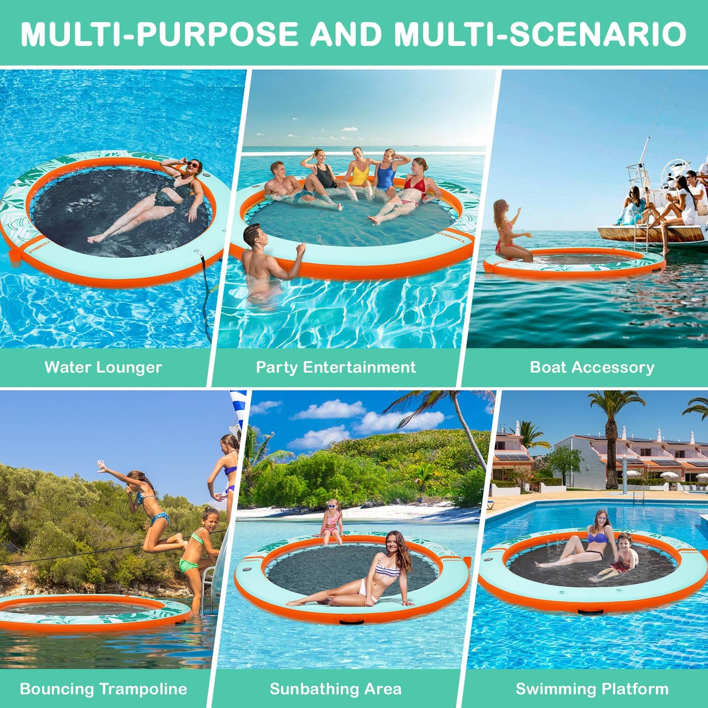 GYMMALL 8 ft Inflatable Water Hammock Floating Dock with Mesh – Ladder, Cup Holder, Orange/Green
