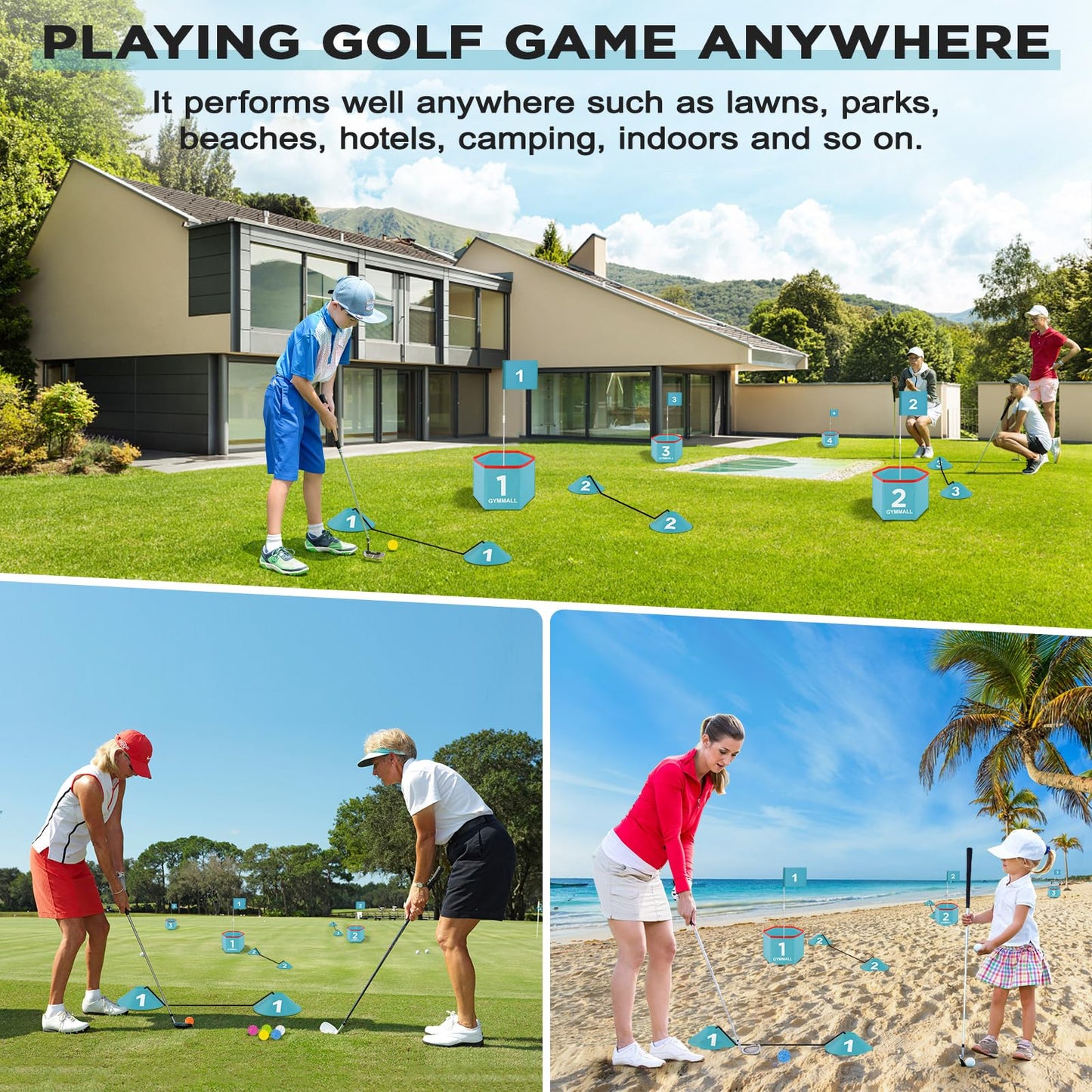 GYMMALL Golf Bucket Yard Game – Portable Backyard Golf Set with 6 Holes (Blue)