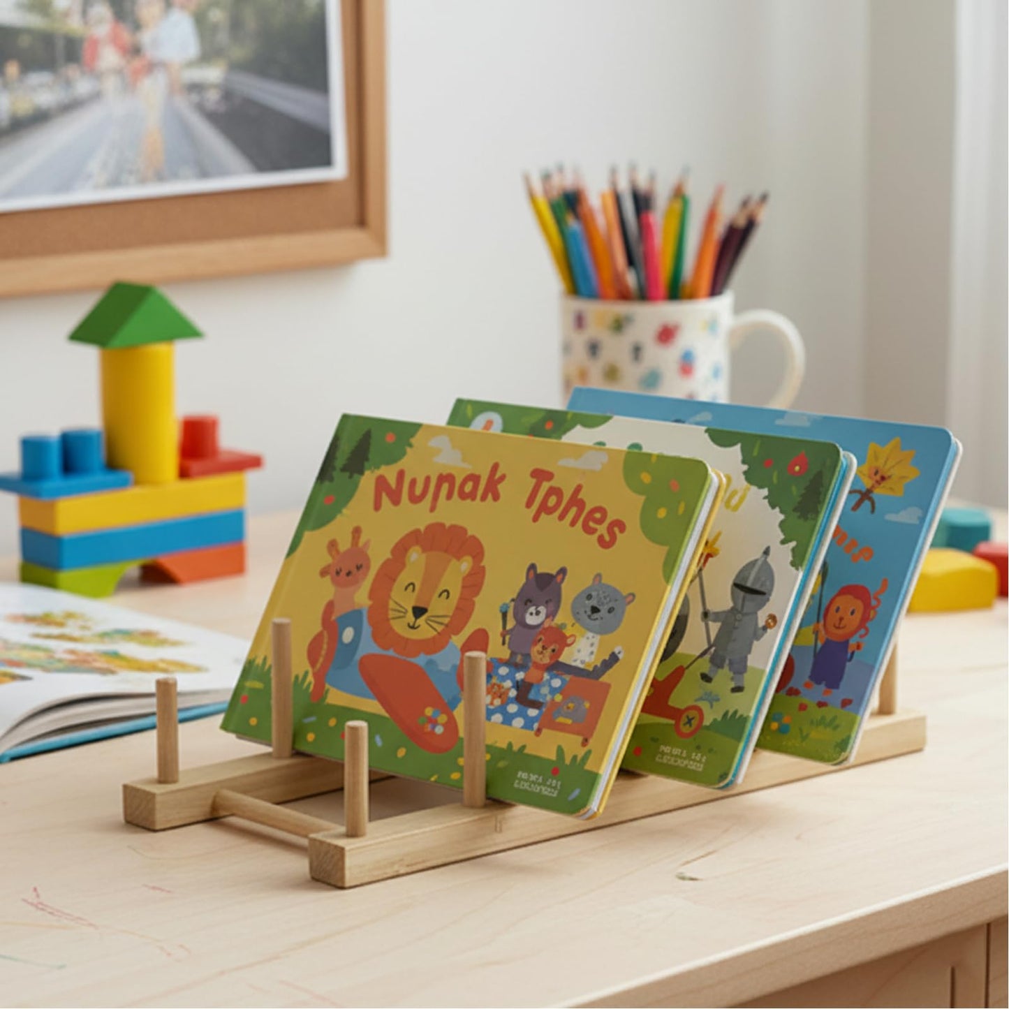 GYSLEOT 2 Pack Wooden Puzzle Rack – 5-Section Tabletop Display for Puzzles, Books & Art