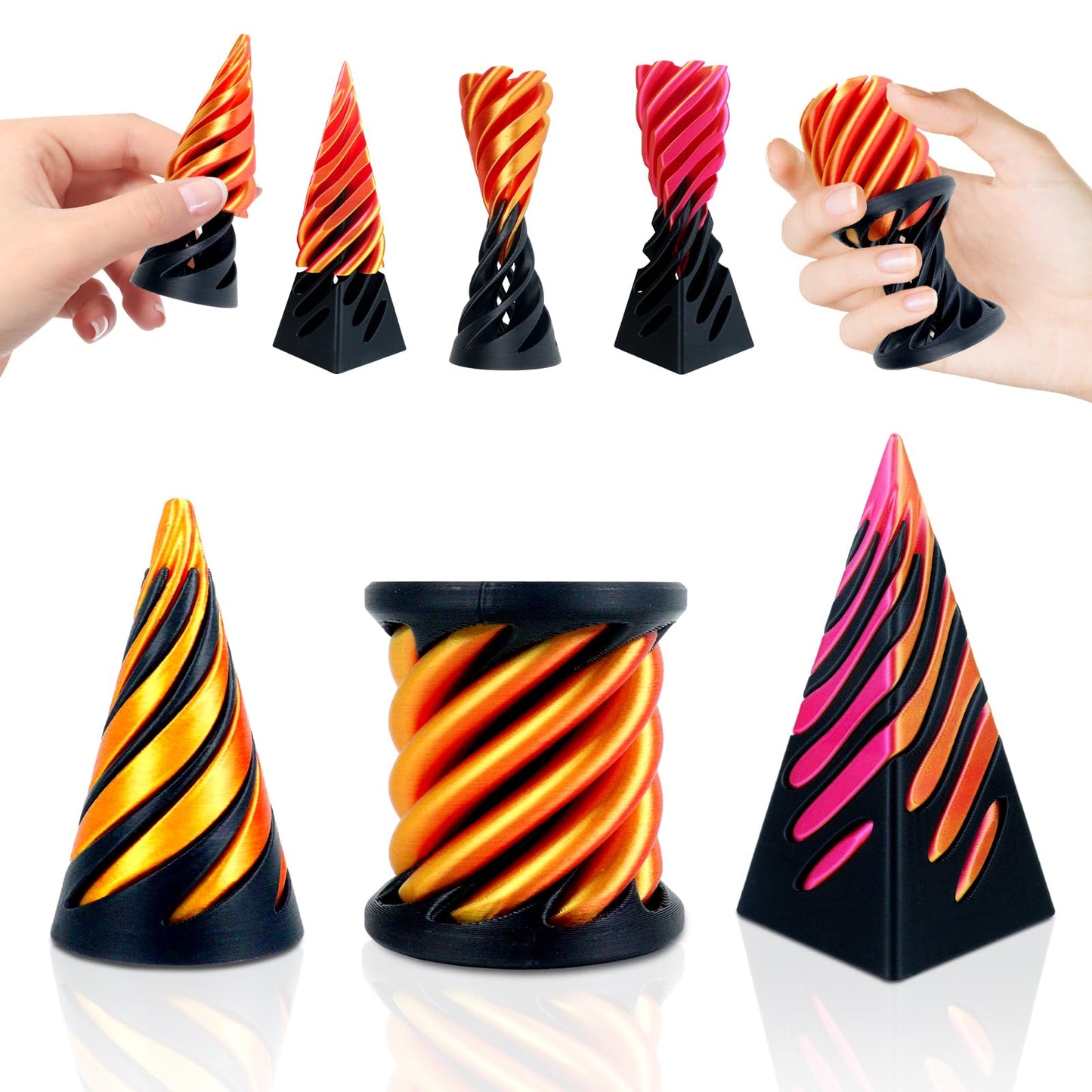 Gytera 3 Pack Impossible Cone Spiral Passthrough Fidget Toys – Stress Relief Desk Decor