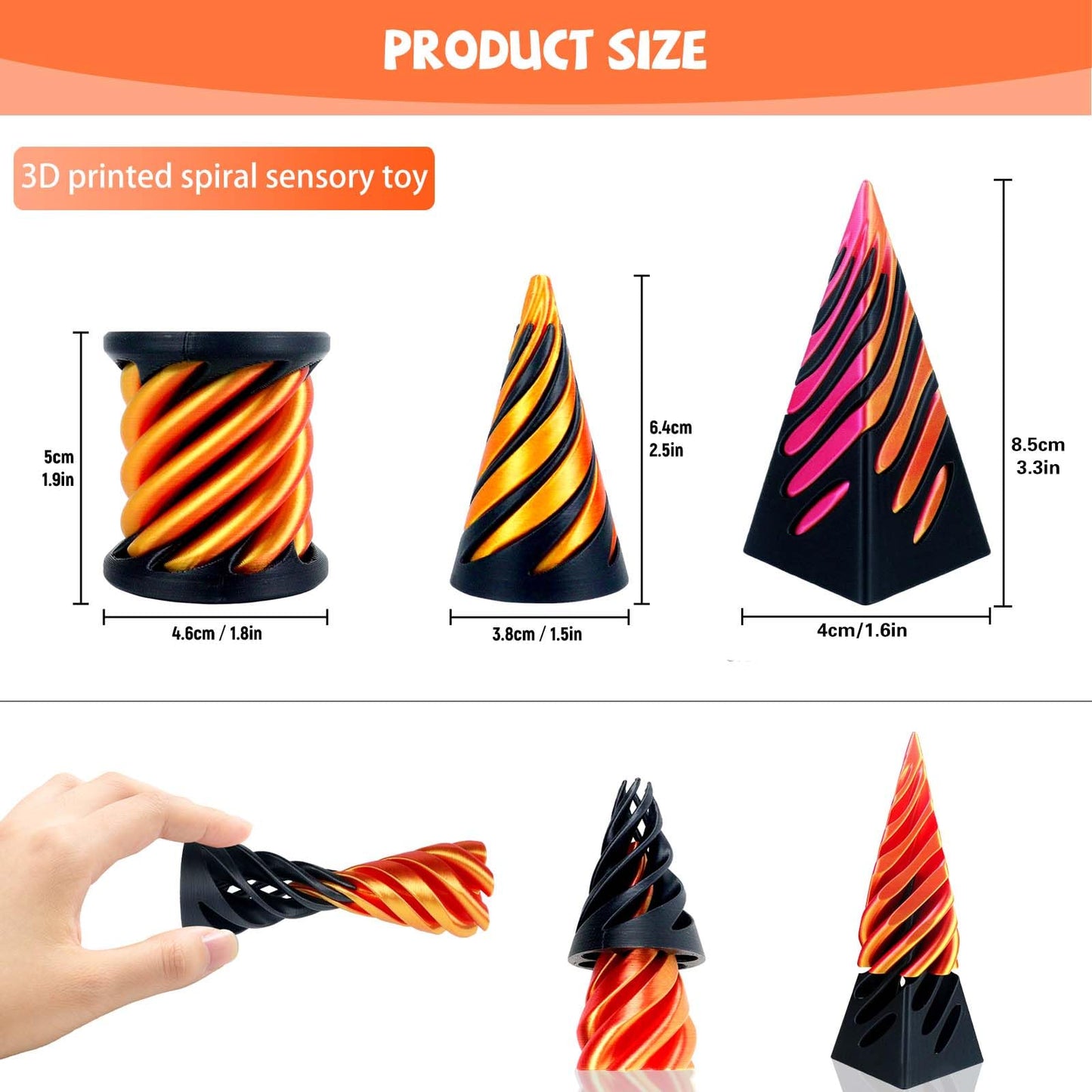 Gytera 3 Pack Impossible Cone Spiral Passthrough Fidget Toys – Stress Relief Desk Decor