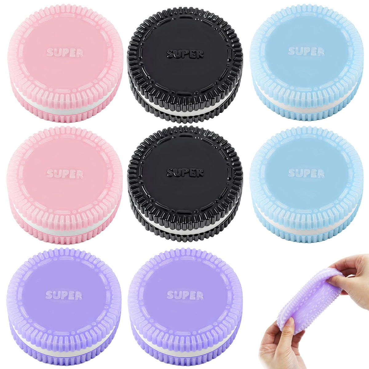 Gytera Sticky Cookie Squishies – 8 Pack Fidget Toys for Adults (Pink Black Green Purple)