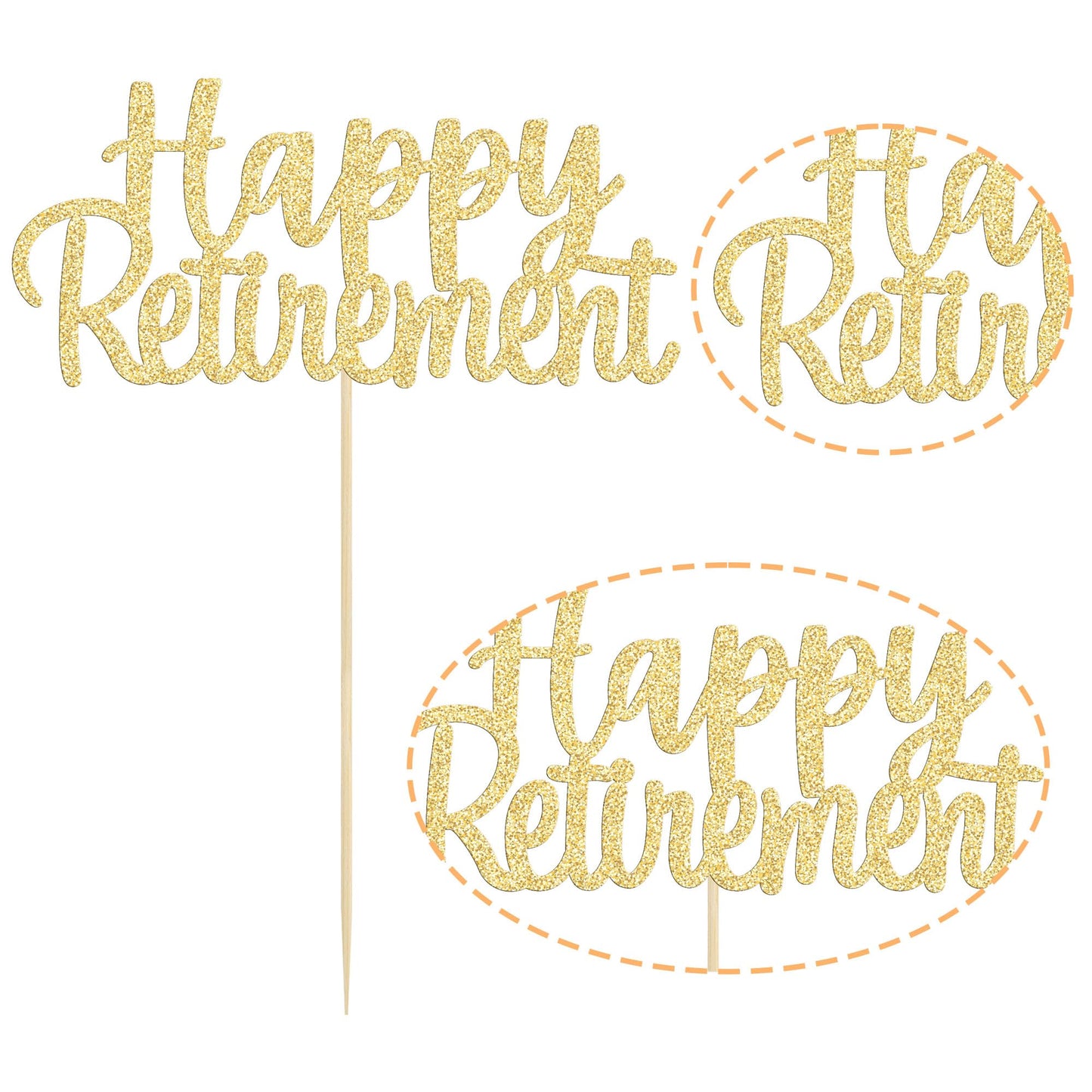 Gyufise Gold Glitter Retirement Cake Topper – 14x19cm, 1 Pack