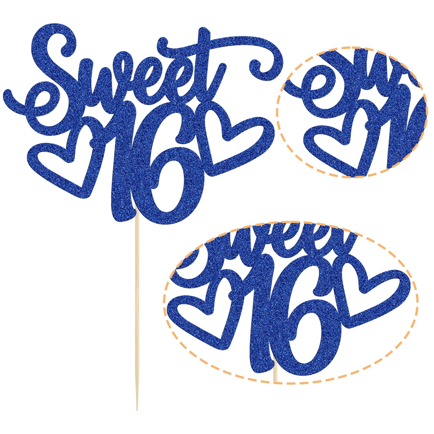 Gyufise 1Pc Sweet 16 Cake Topper – Blue Glitter for 16th Birthday Party