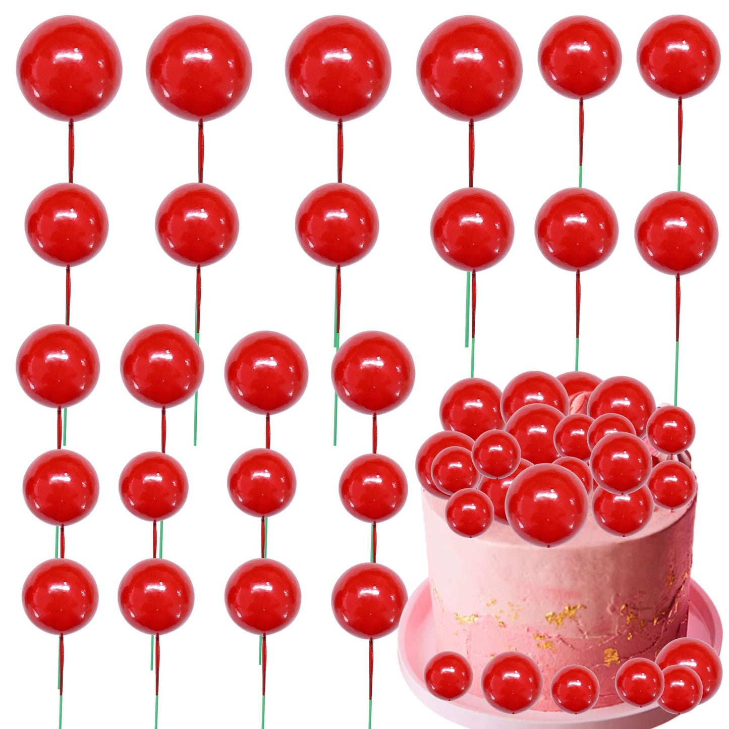 Gyufise 30Pcs Mini Balloon Cake Toppers – Foam Ball Picks for Cakes, Cupcakes & Desserts