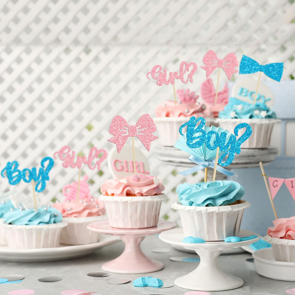 Gyufise 36Pcs Boy or Girl Cupcake Toppers Glitter Bow Tie Picks for Baby Shower, Gender Reveal & Kids Birthday