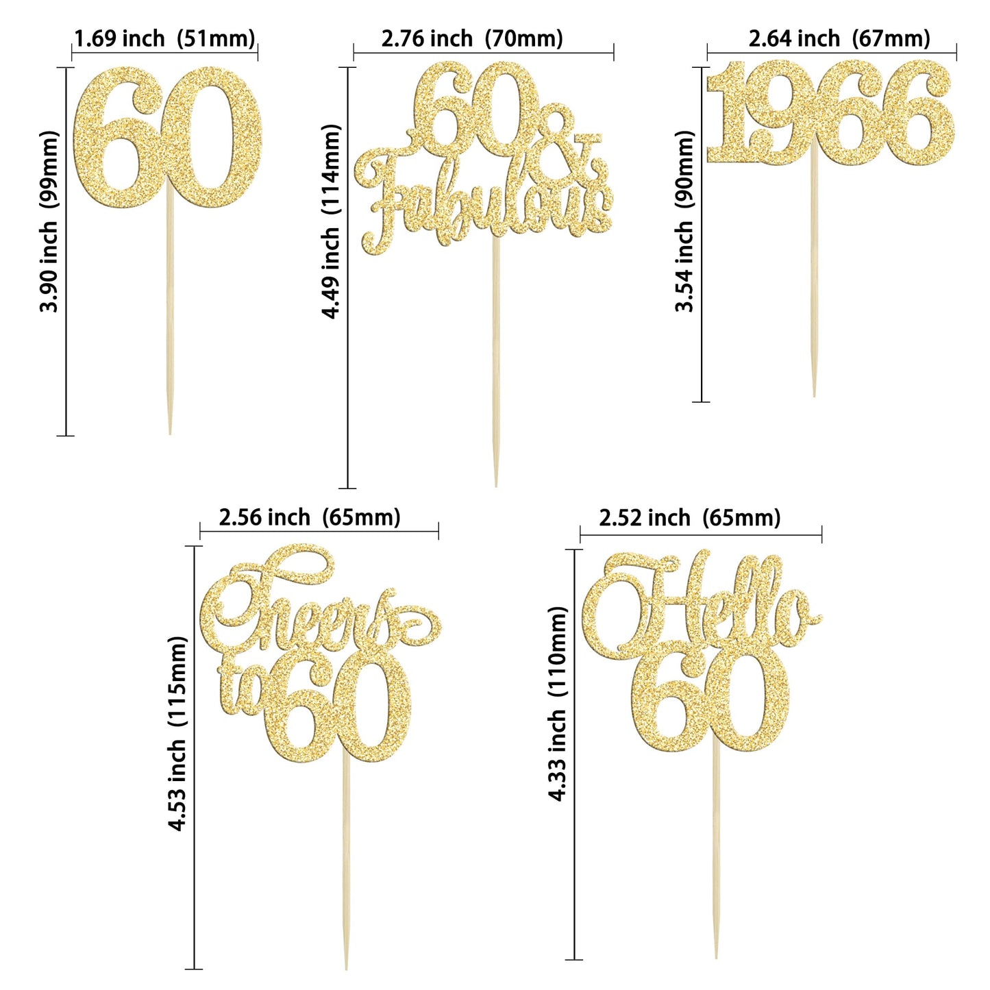 Gyufise 30Pcs 60th Birthday Cupcake Toppers – Gold Cake Decorations for 60th Birthday & Anniversary