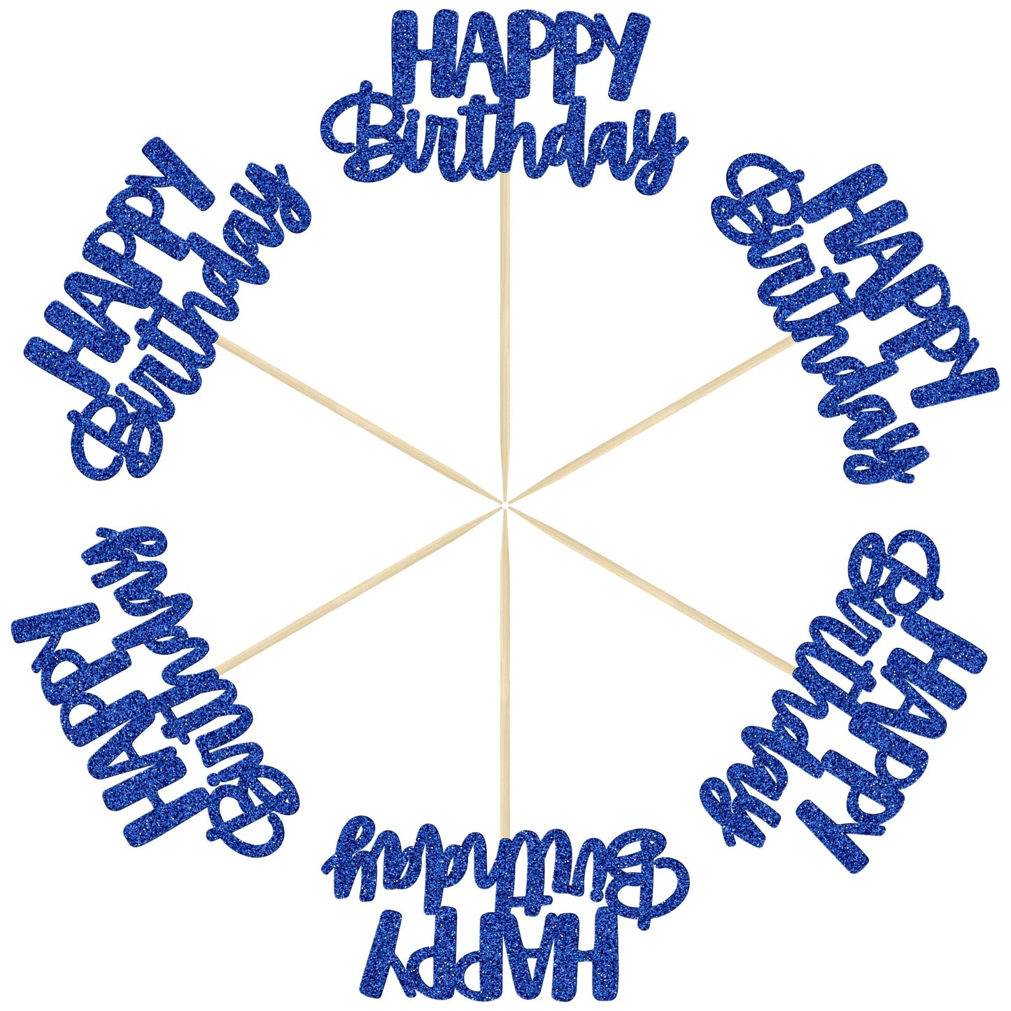 Gyufise 24Pcs Happy Birthday Cupcake Toppers - Blue Glitter Party Picks