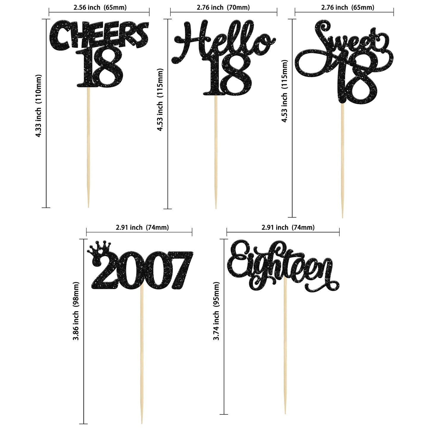 Gyufise 30 Pack Black Glitter 18th Birthday Cupcake Toppers – Hello Sweet 18