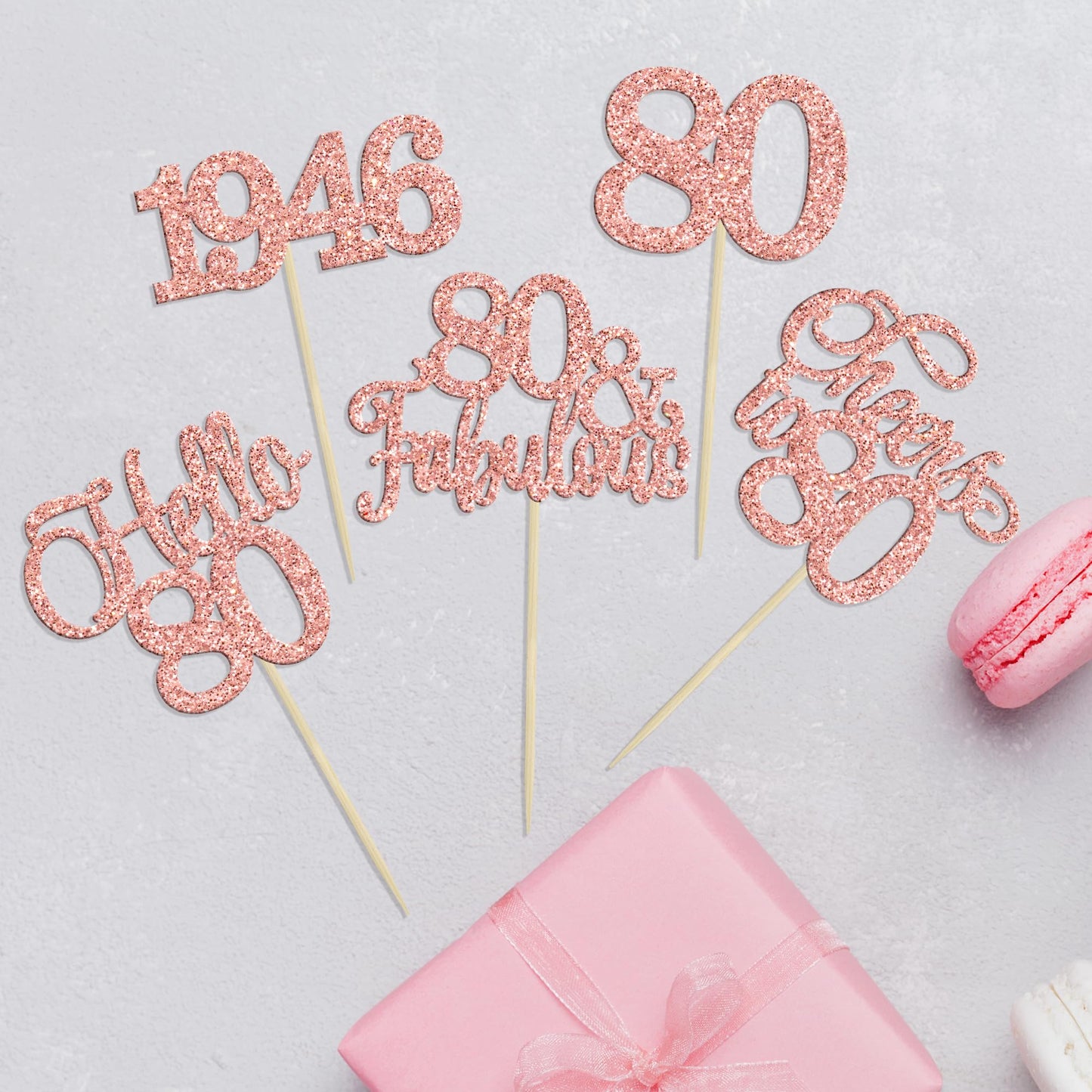 Gyufise 30 Pcs 80th Birthday Cupcake Toppers – Rose Gold Cake Decorations for 80th Birthday & Anniversary